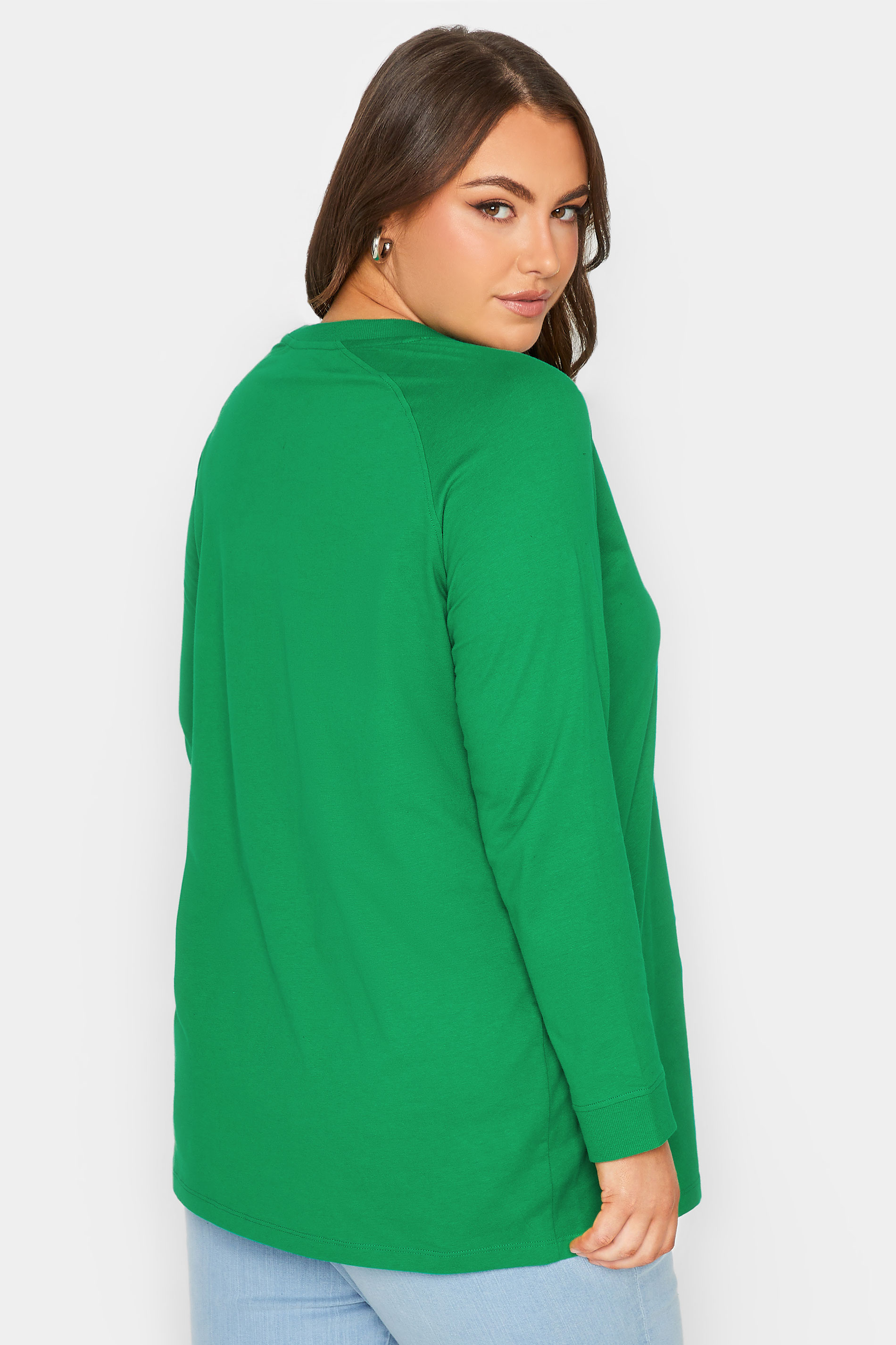 Plus Size Green Cotton Raglan T-Shirt | Yours Clothing 3