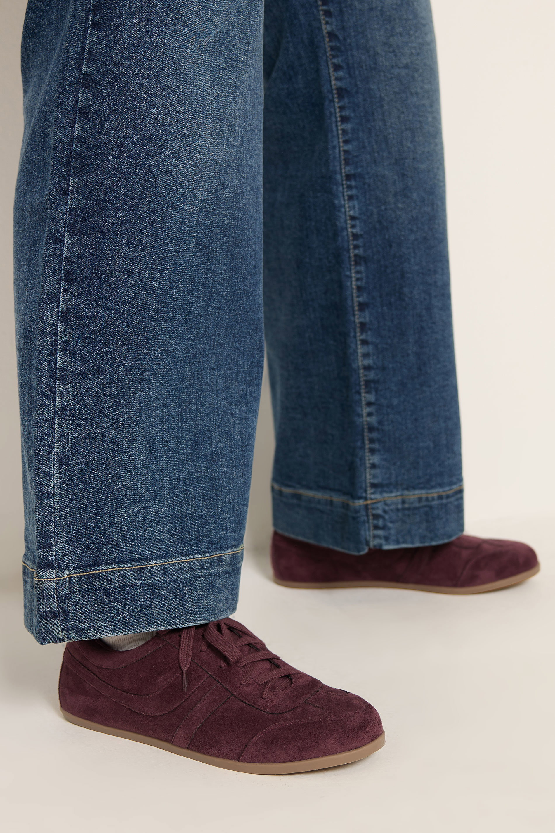 Burgundy Red Faux Suede Low Retro Stripe Trainers In Extra Wide EEE Fit | Yours Clothing 1