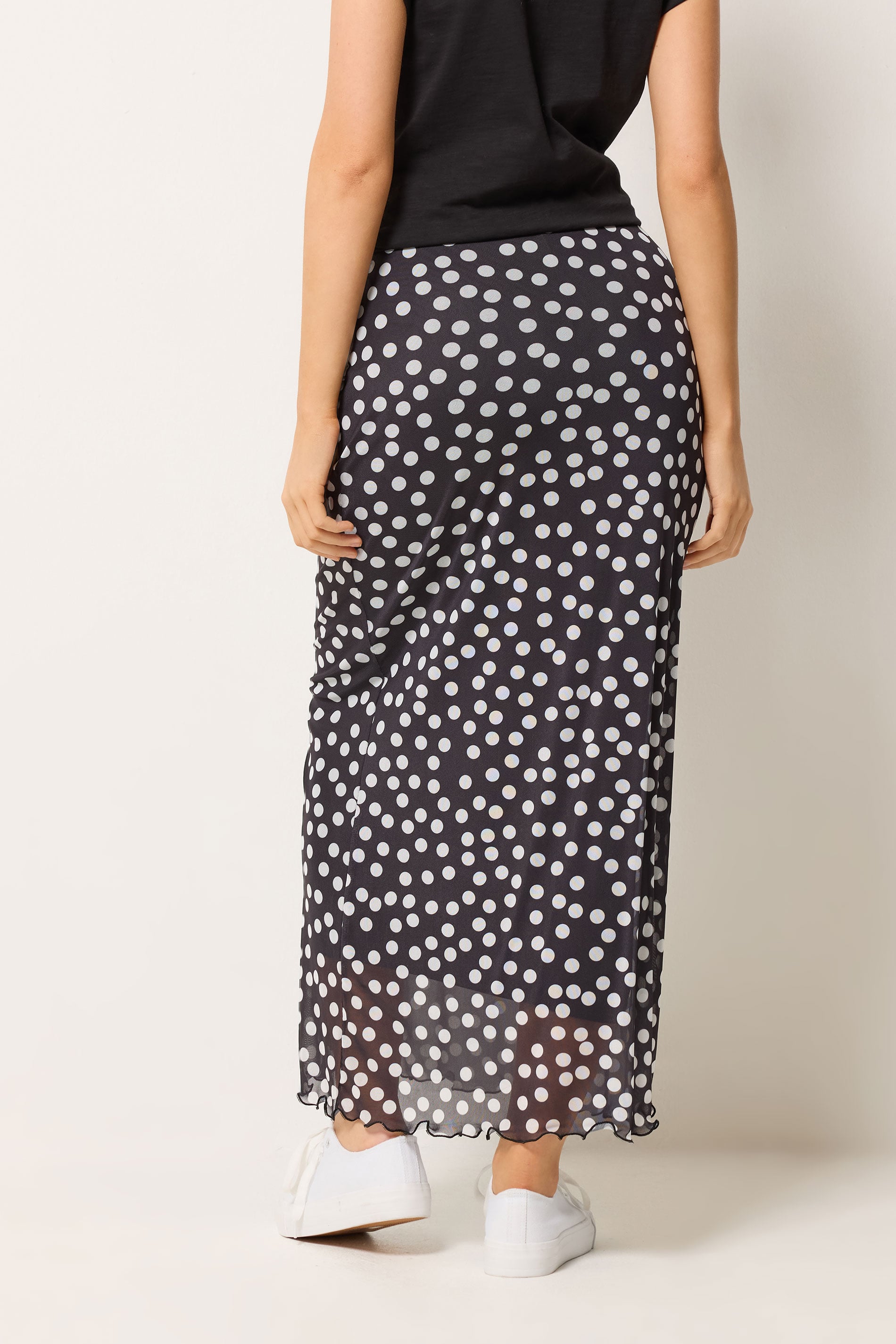 M&Co Black Polka Dot Mesh Maxi Skirt | M&Co 2