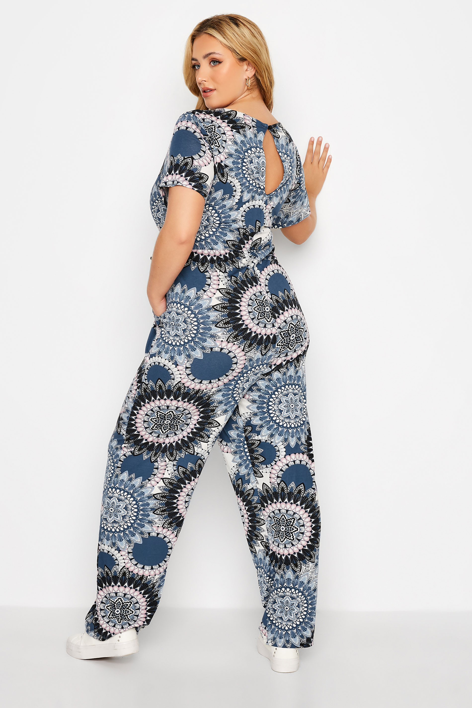 Plus Size Blue Geometric Print Jumpsuit | Yours Clothing  3
