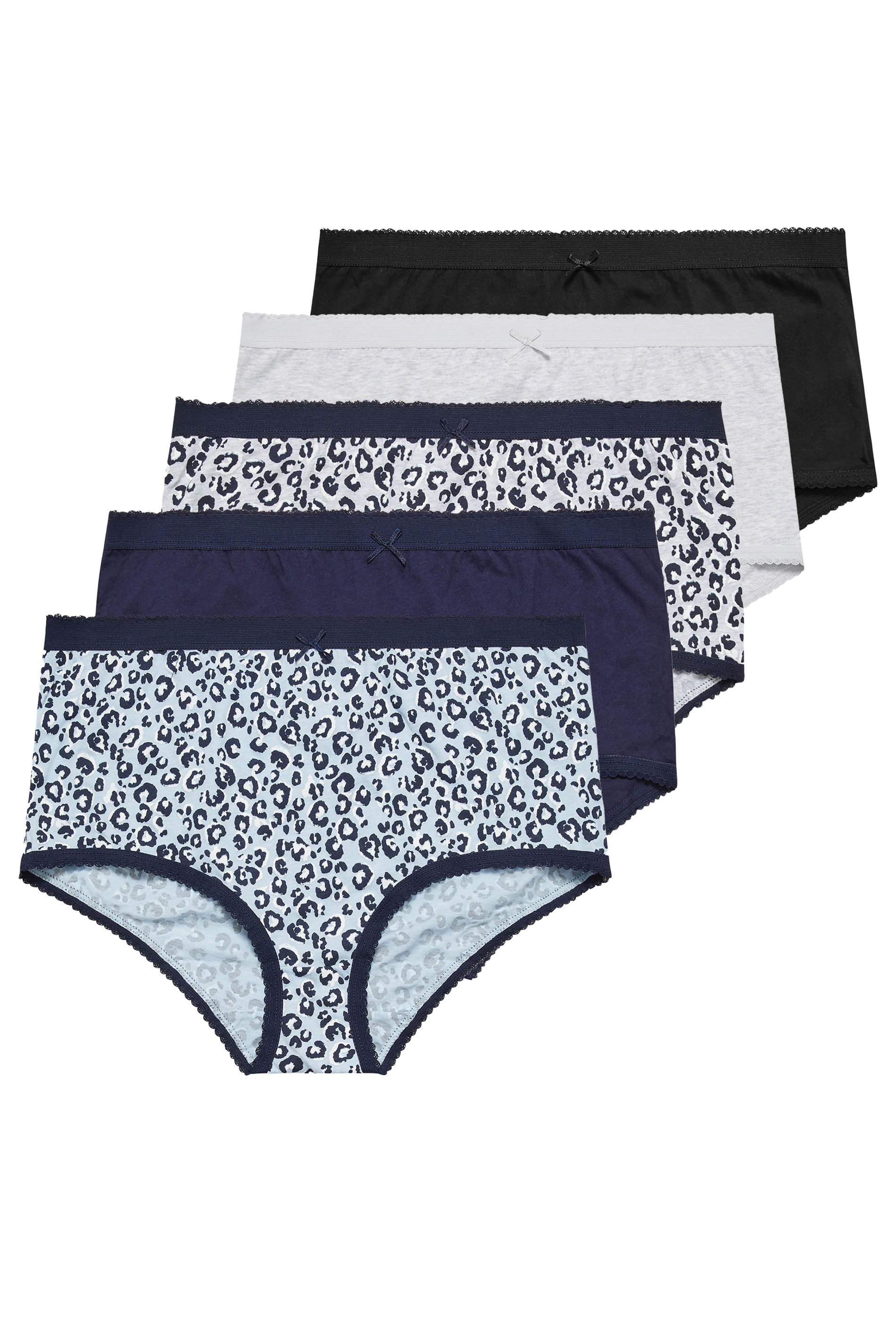 YOURS Plus Size 5 PACK Grey Leopard Print High Waisted Full Briefs | Yours Clothing 3