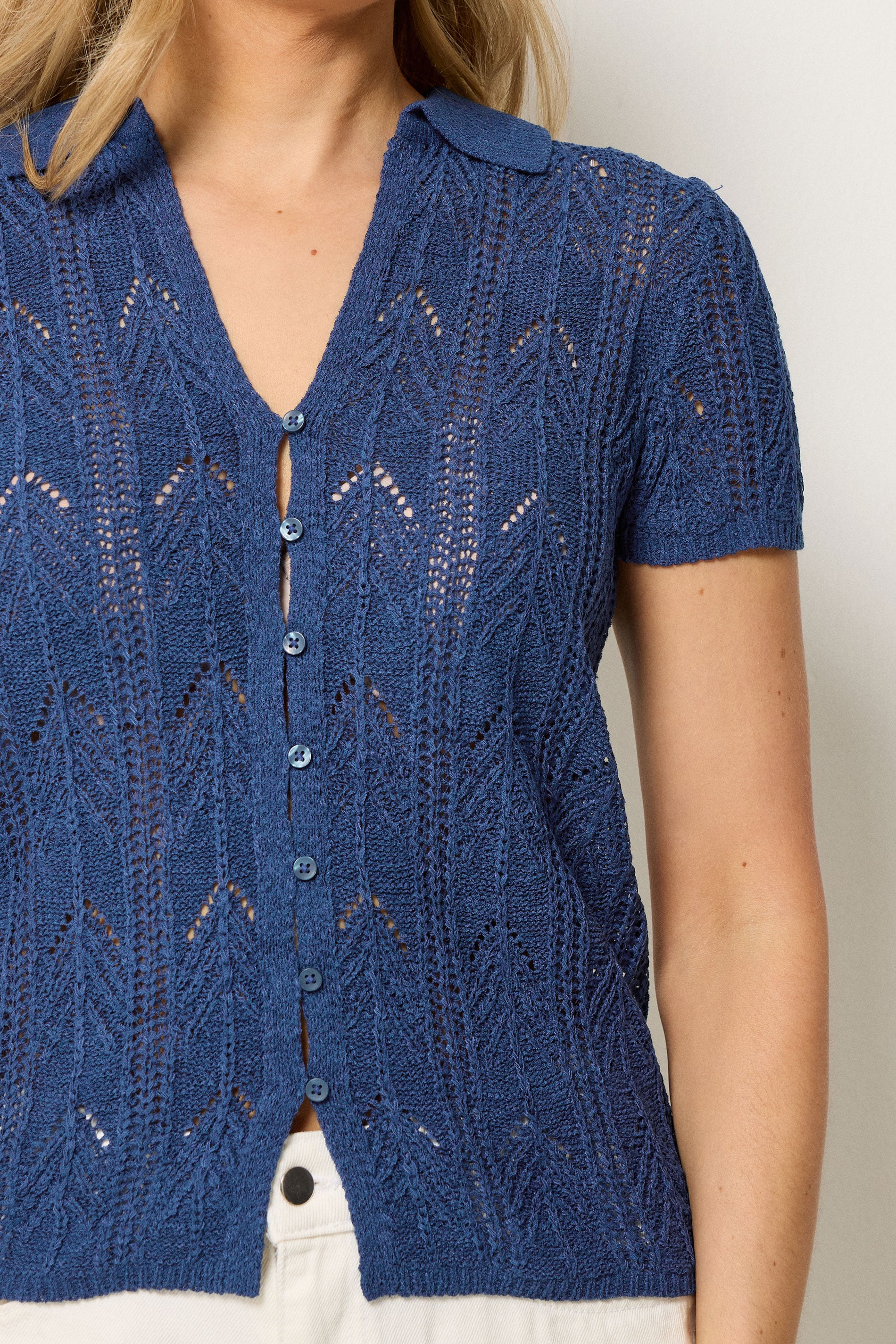 LTS Tall Women's Navy Blue Knitted Polo Cardigan | Long Tall Sally 4
