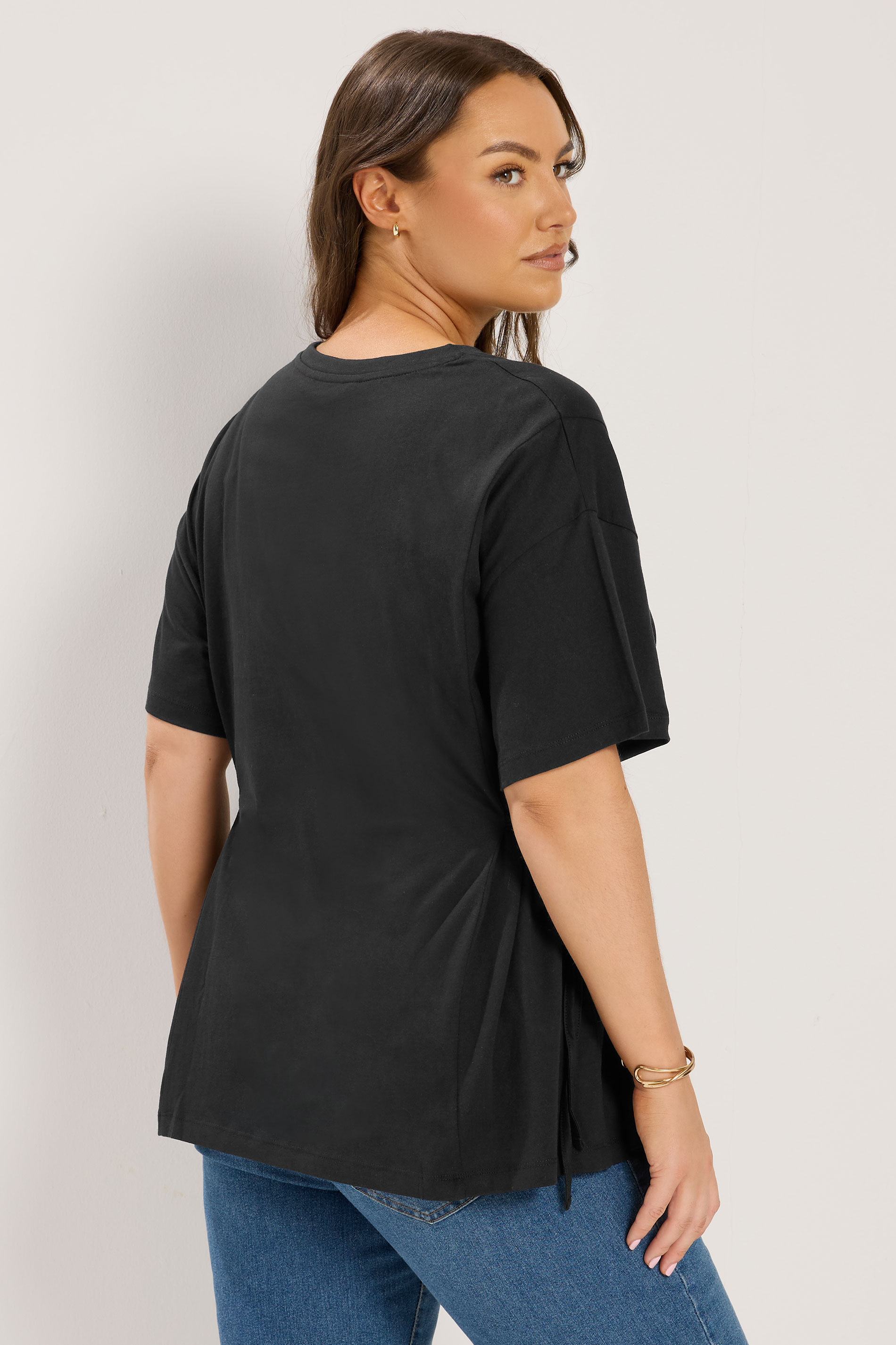 YOURS Plus Size Black Side Tie T-Shirt | Yours Clothing 2