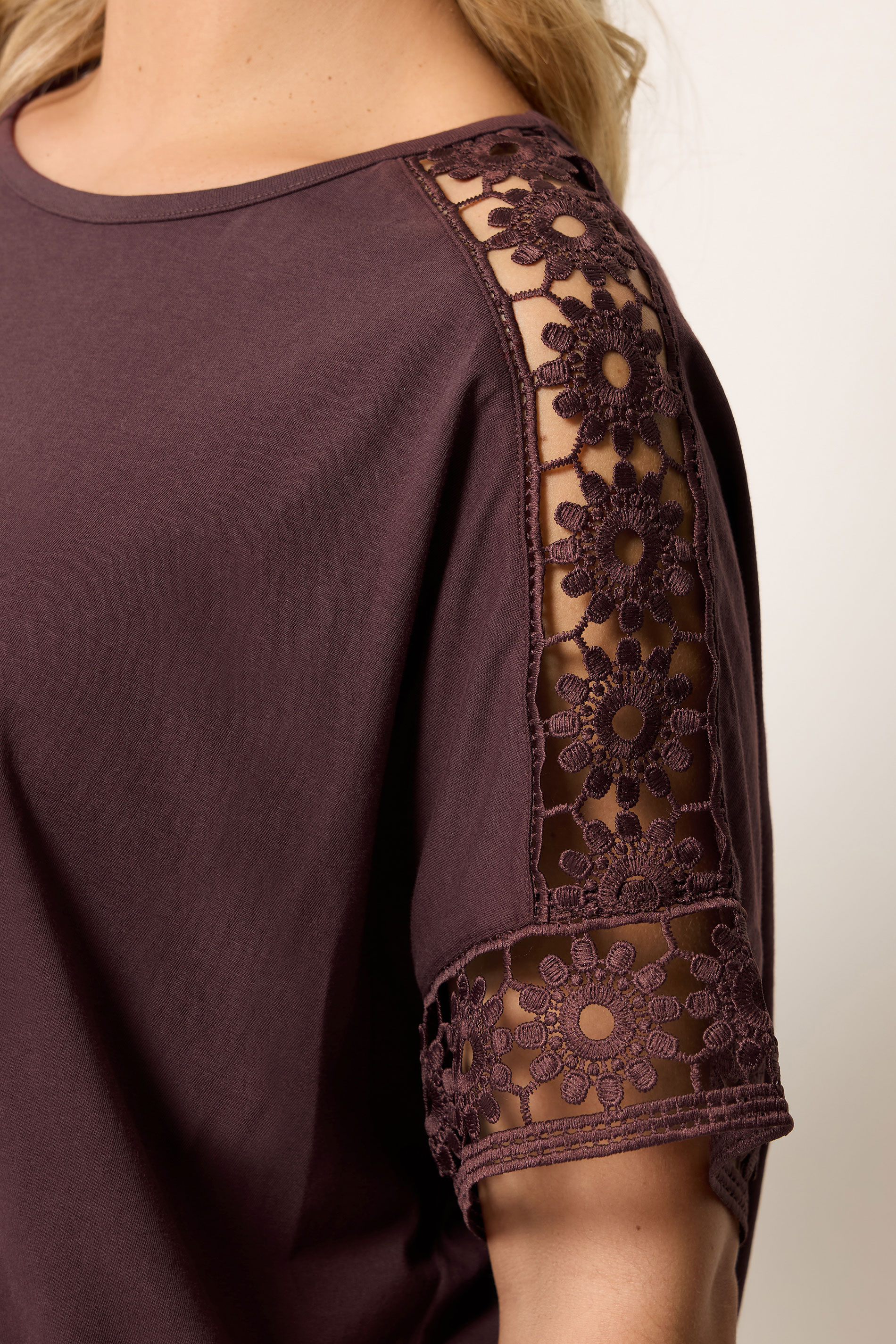 YOURS Plus Size Chocolate Brown Crochet T-Shirt | Yours Clothing 4
