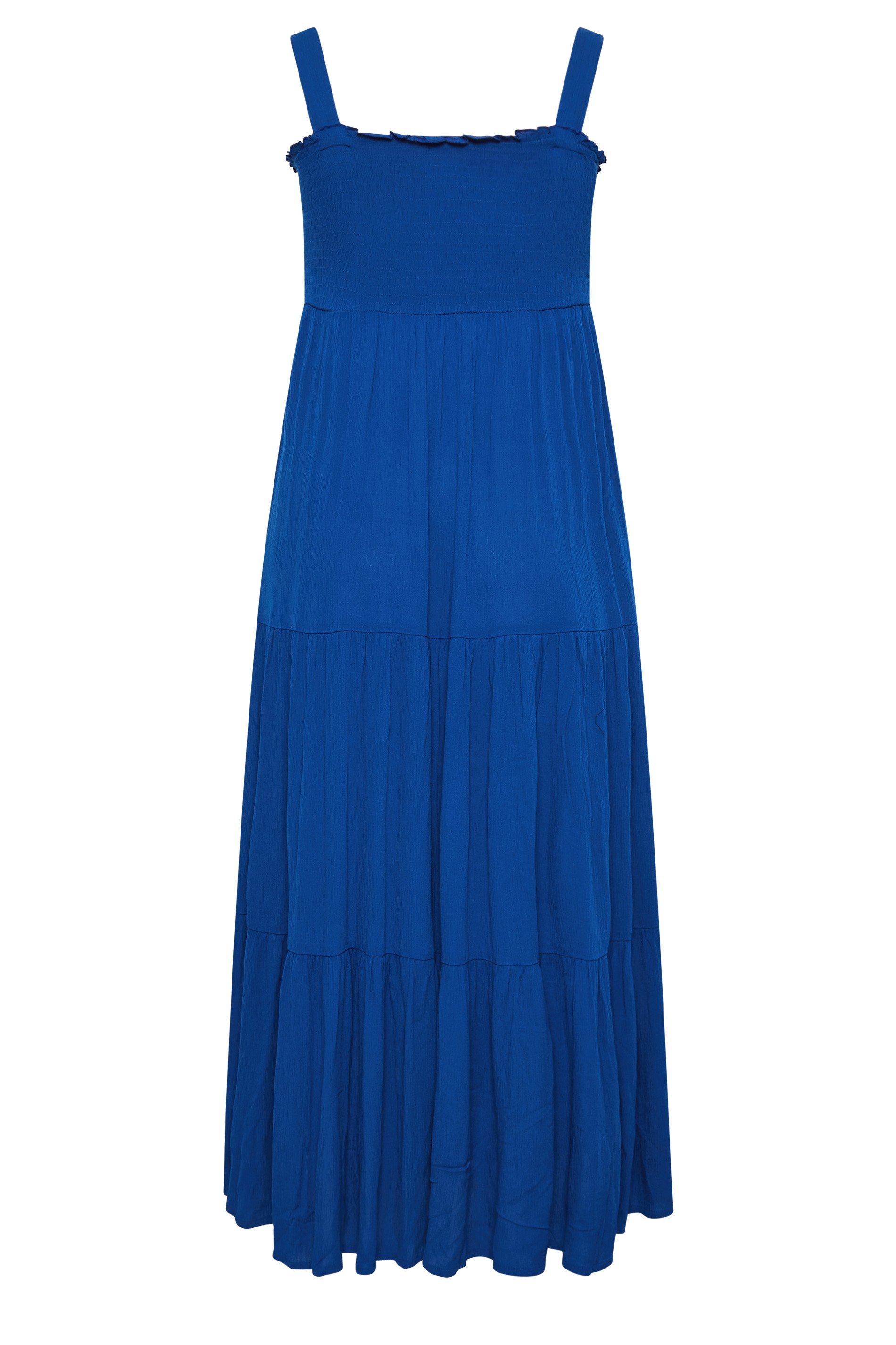 YOURS Plus Size Cobalt Blue Shirred Strappy Sundress | Yours Clothing