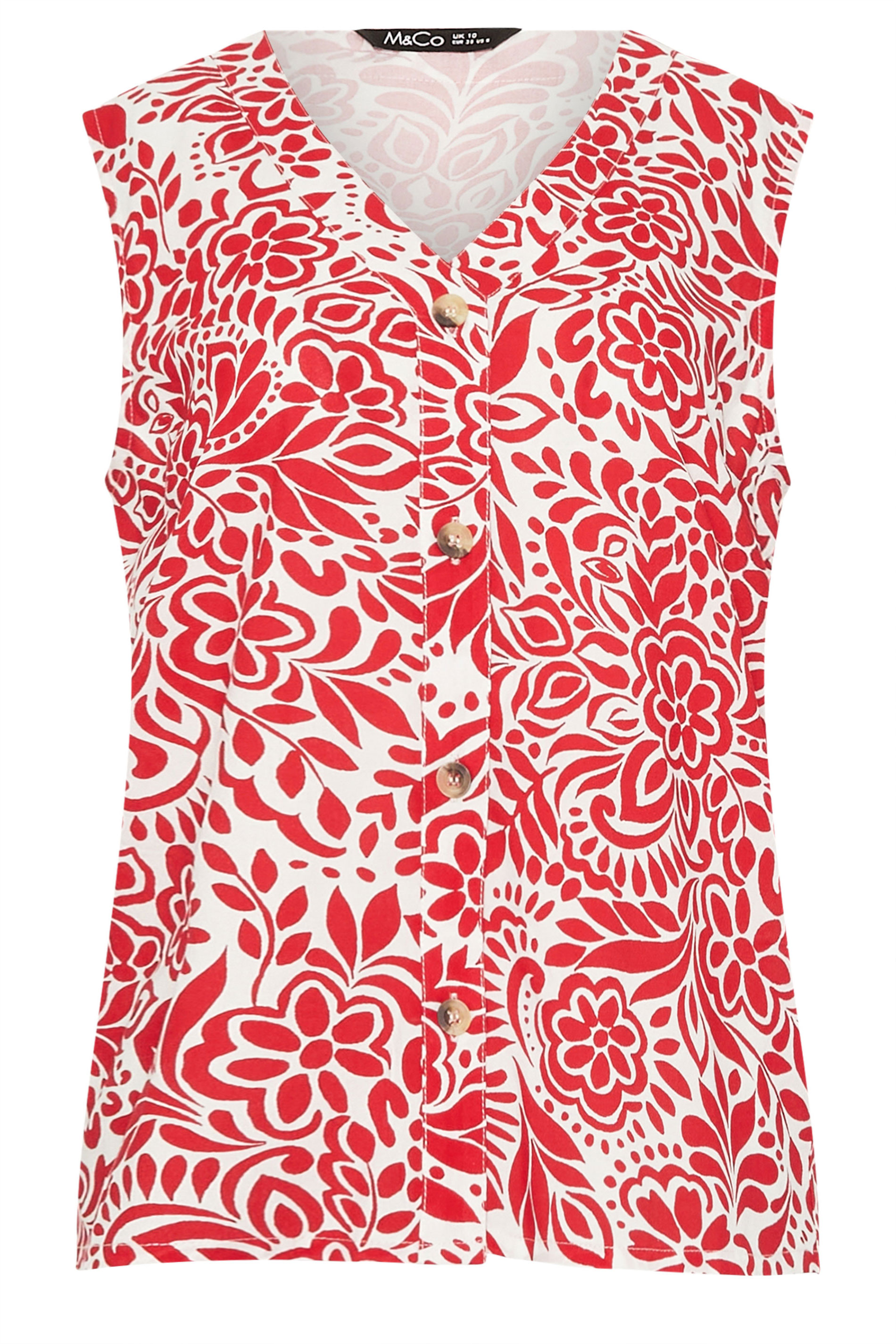 M&Co Red Floral Button Front Vest Top | M&Co 6