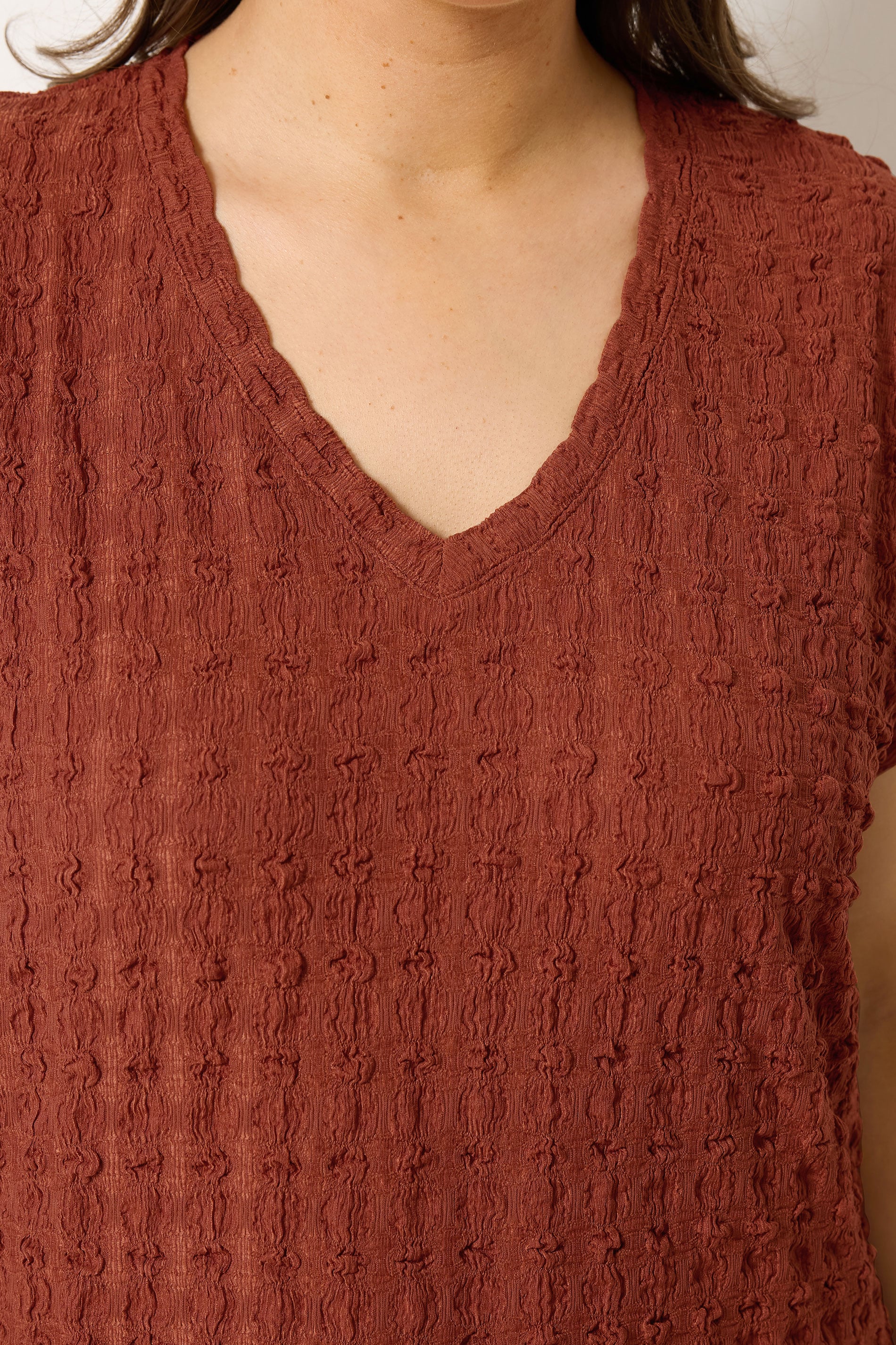 YOURS Plus Size Rust Orange Bubble Textured T-Shirt | Yours Clothing 4