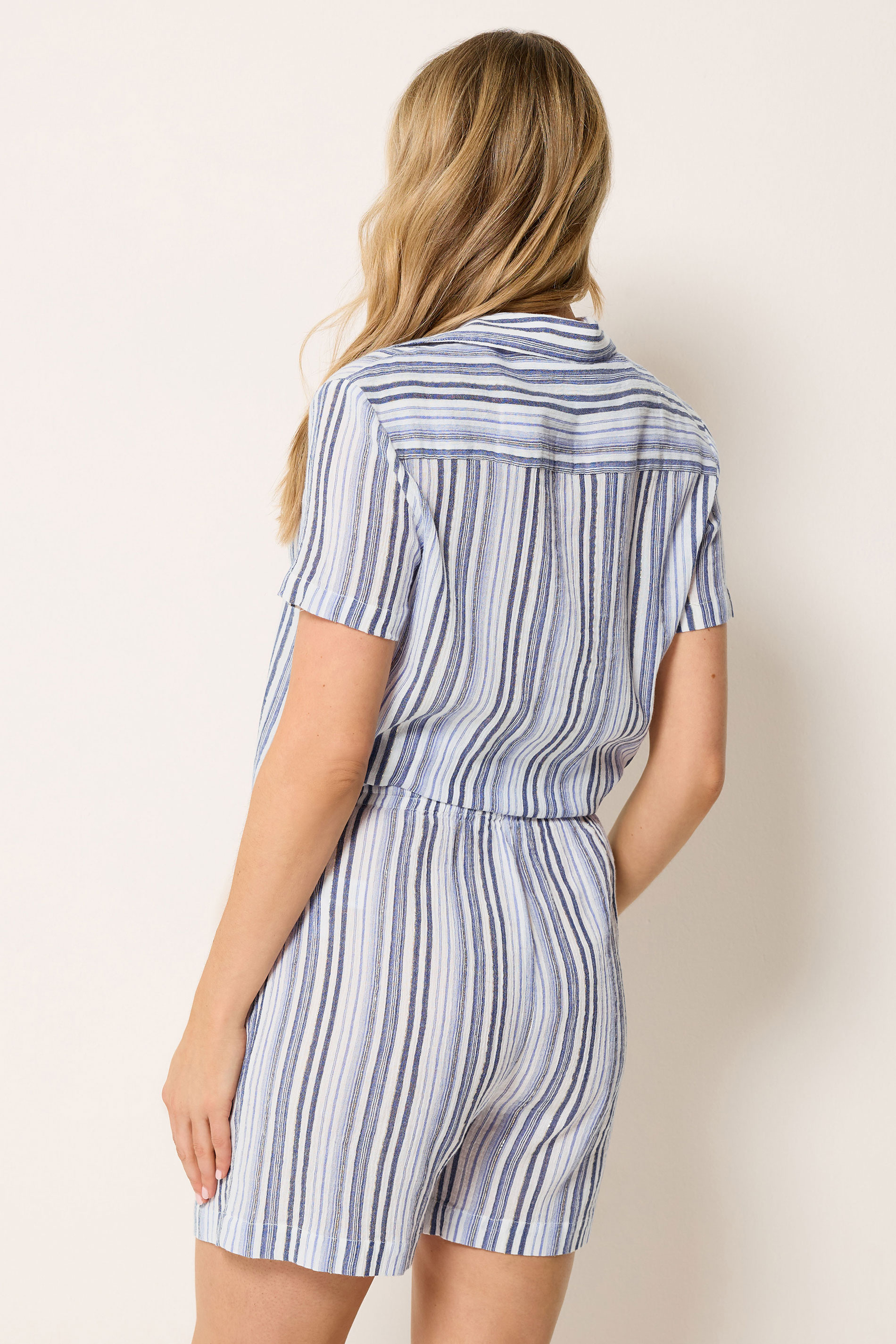 LTS Tall Women's Set Blue & White Stripe Shirt & Shorts | Long Tall Sally 4