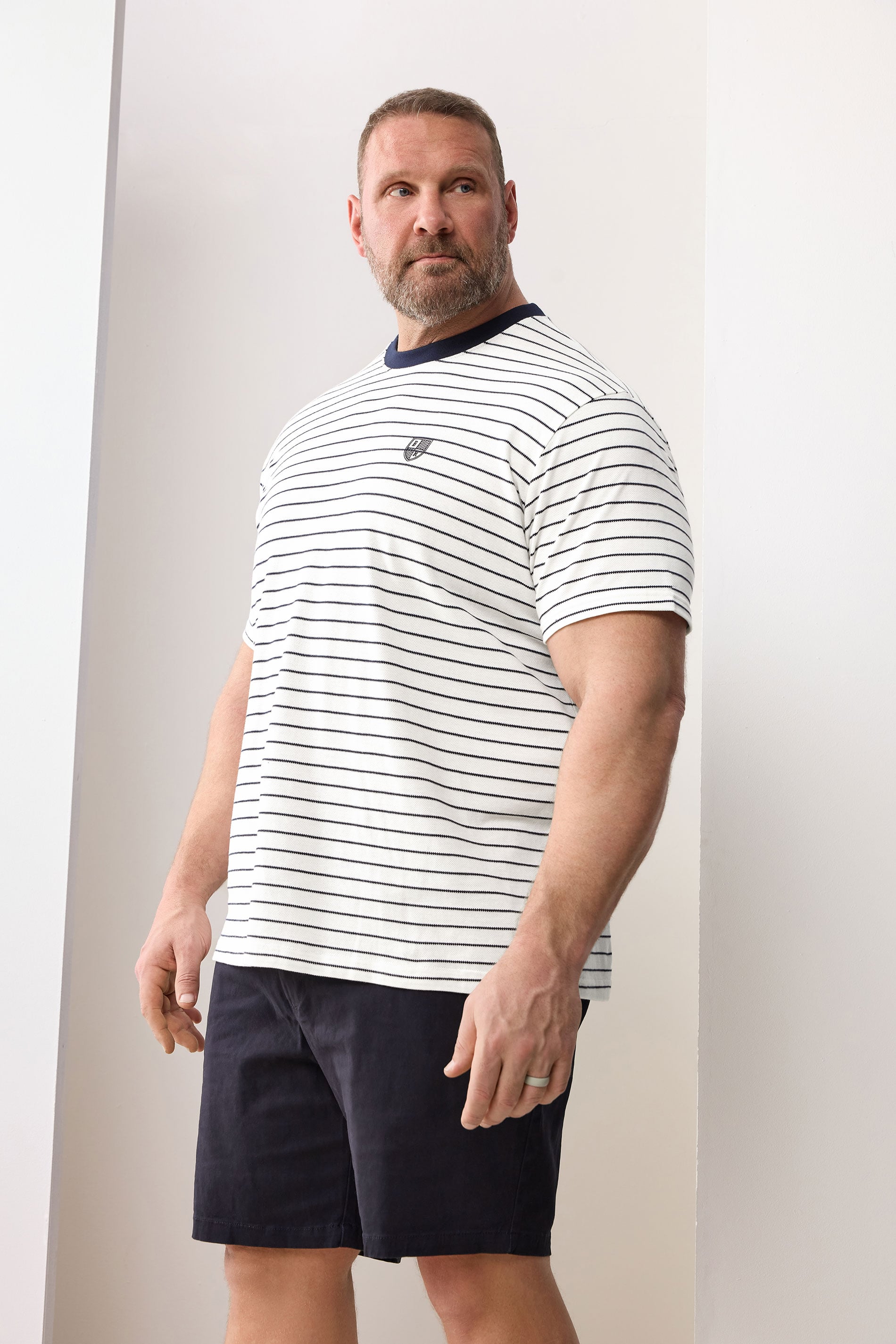 BadRhino Big & Tall Off-White Extra Long Stripe Pique T-Shirt | BadRhino 1