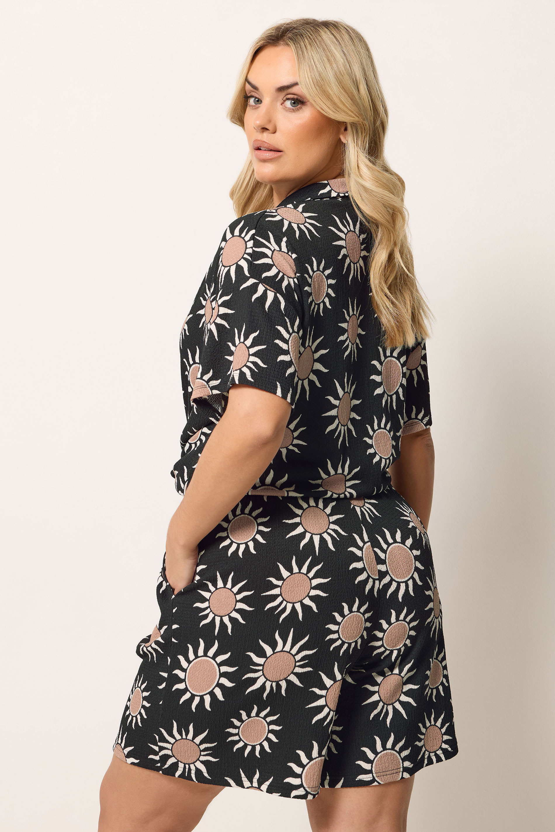 YOURS Plus Size Black Sun Print Shorts | Yours Clothing 2