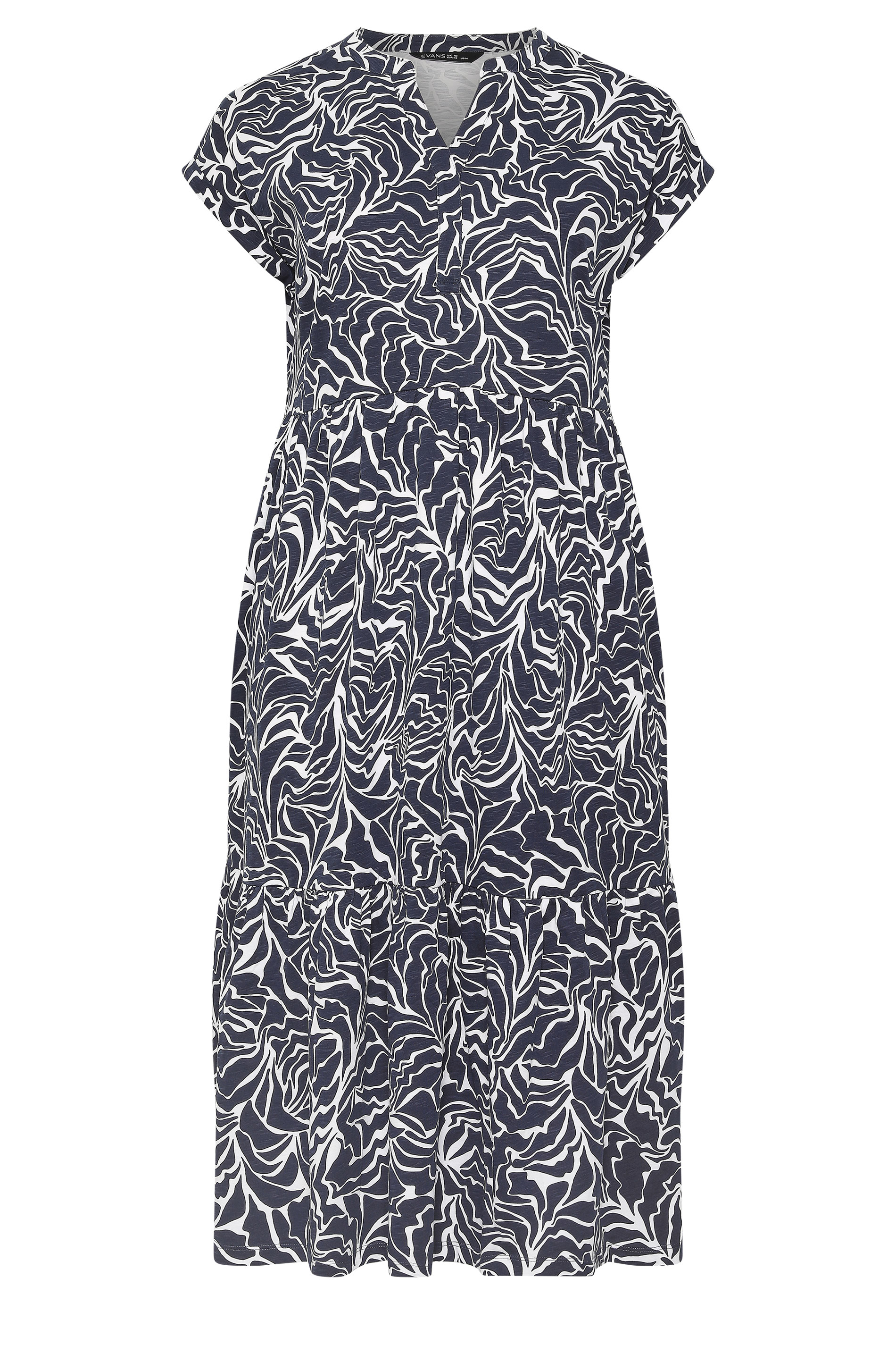EVANS Plus Size Navy Blue Abstract Print Notch Neck Cotton Midi Dress | Evans 5