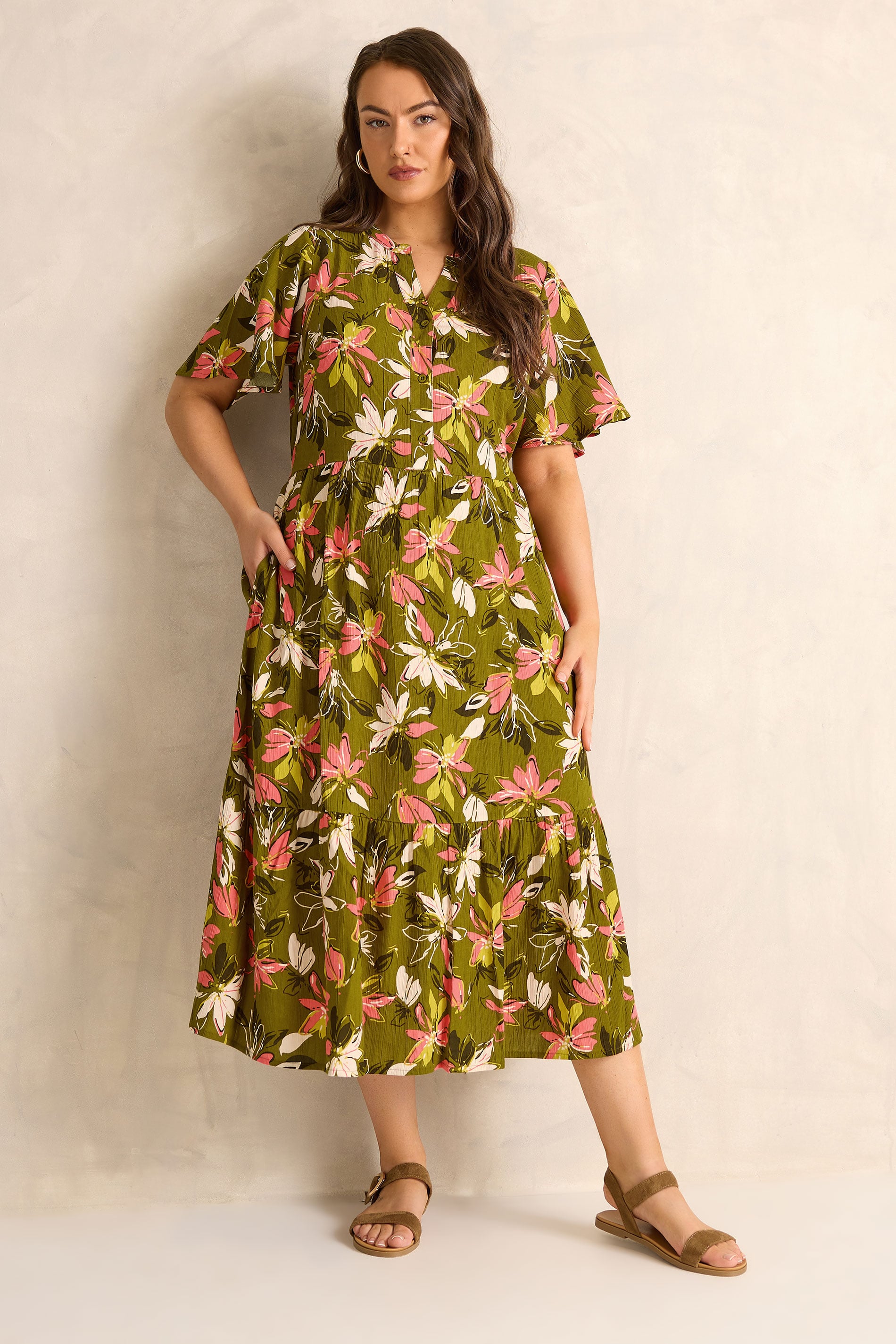 EVANS Plus Size Green Floral Tiered Dress | Evans 1