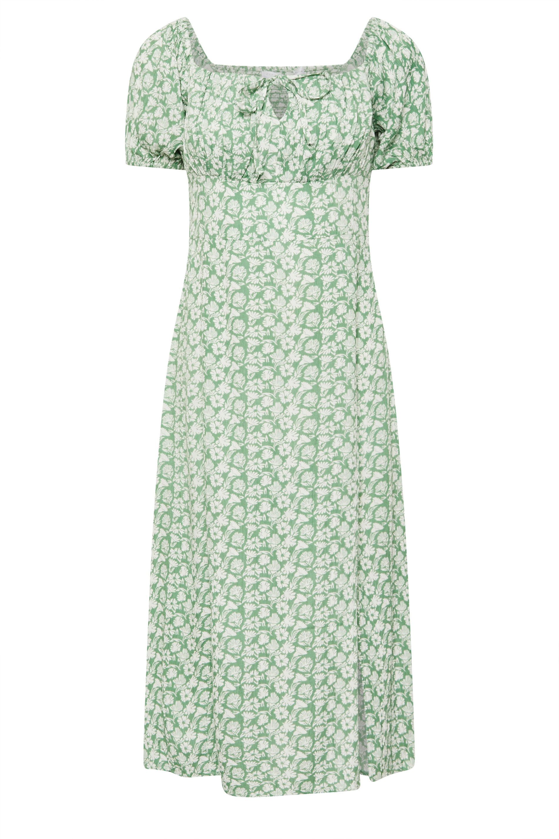 PixieGirl Petite Women's Mint Green Floral Tie Front Midi Dress | PixieGirl 7