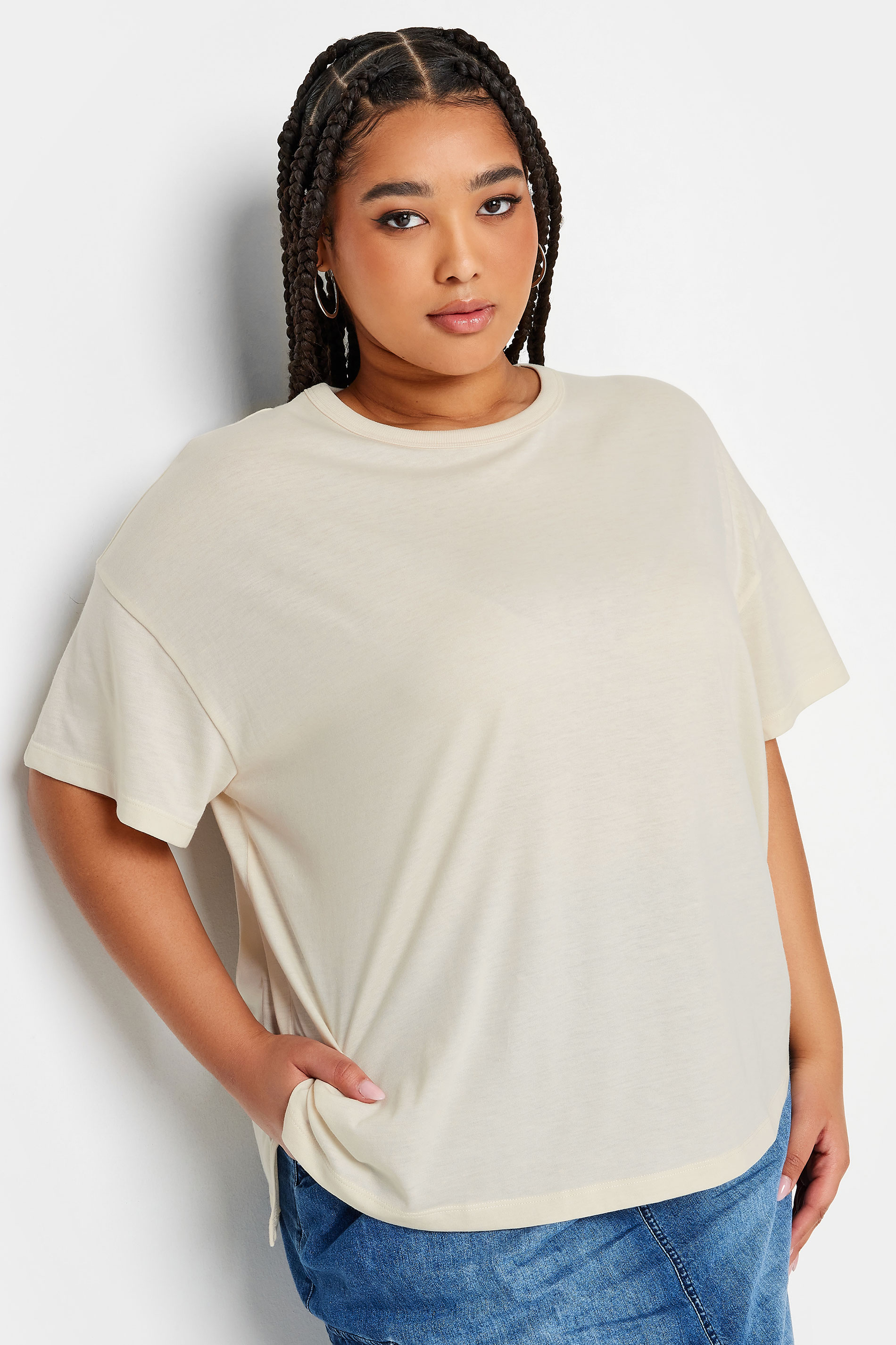 LIMITED COLLECTION Plus Size Ivory White Step Hem Top | Yours Clothing 2