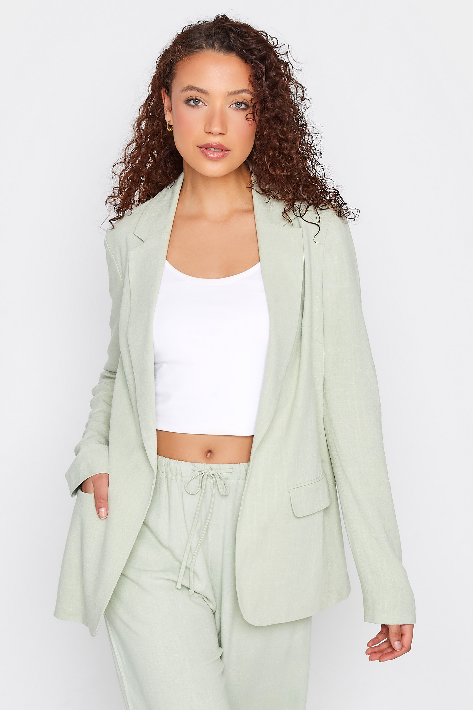LTS Tall Women's Sage Green Linen Blend Blazer | Long Tall Sally  1