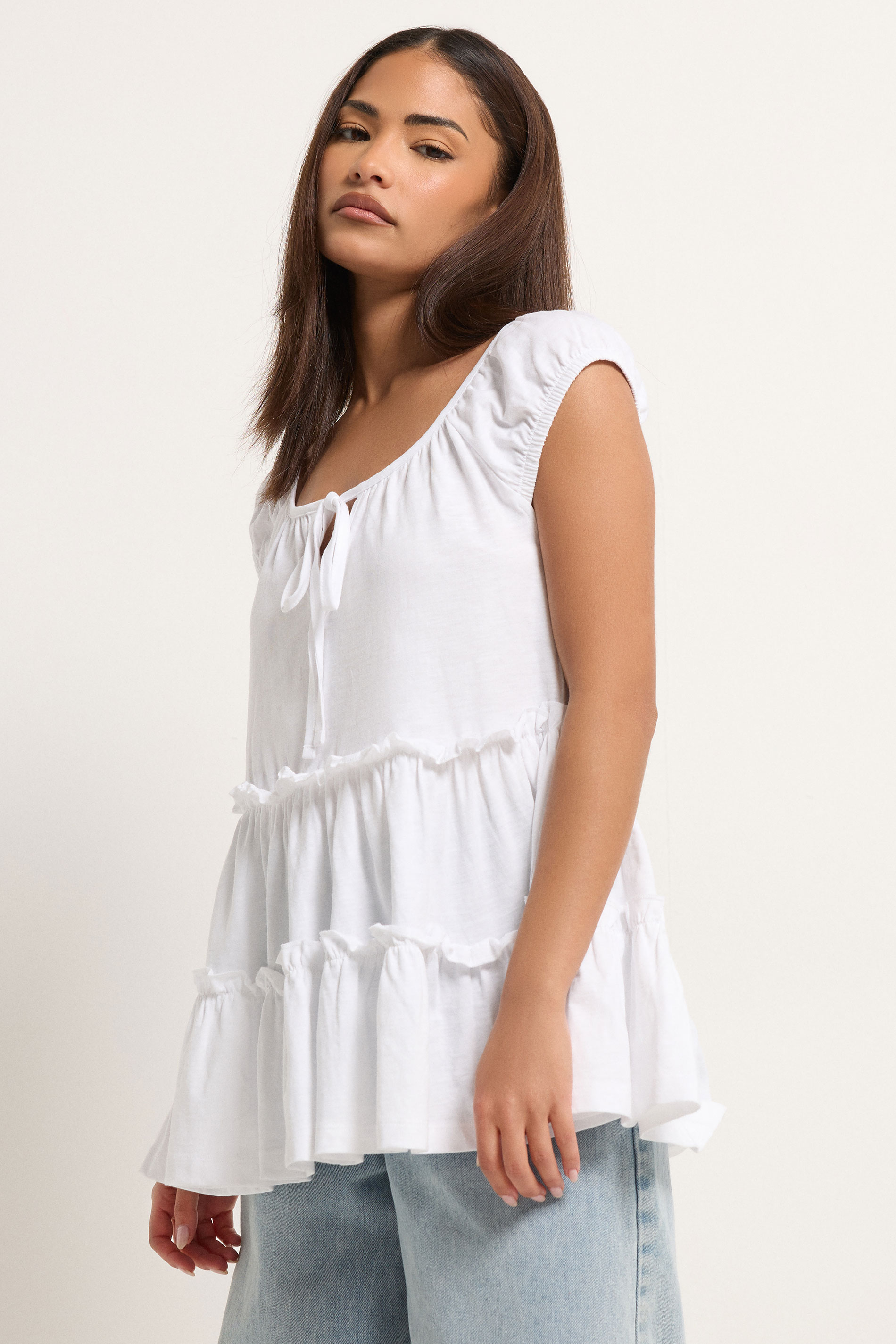 PixieGirl Petite Women's White Tiered Cotton Top | PixieGirl 3