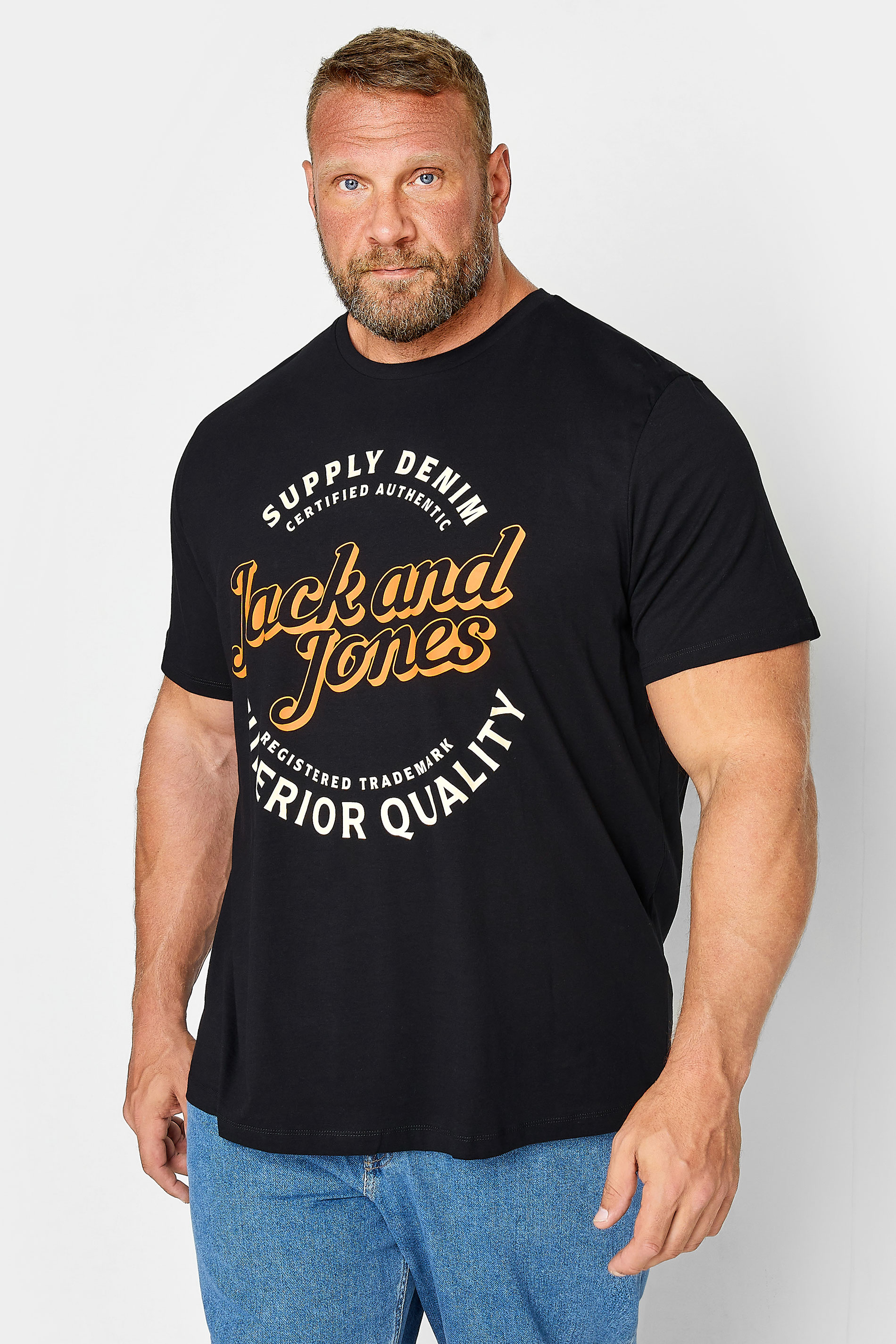 JACK & JONES Big & Tall Black Logo Short Sleeve T-Shirt | BadRhino  1