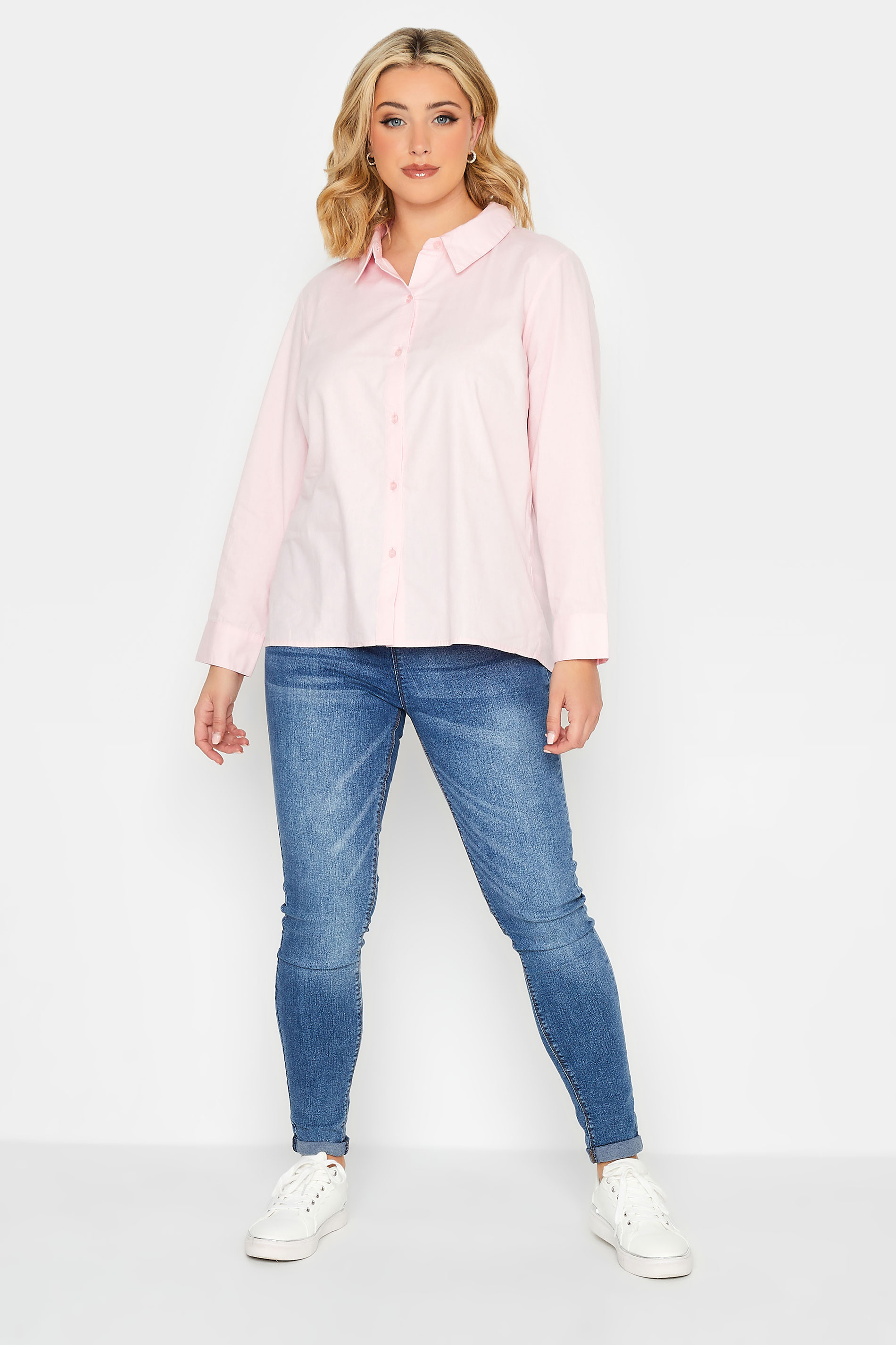 YOURS PETITE Plus Size Pink Fitted Cotton Shirt | Yours Clothing 2