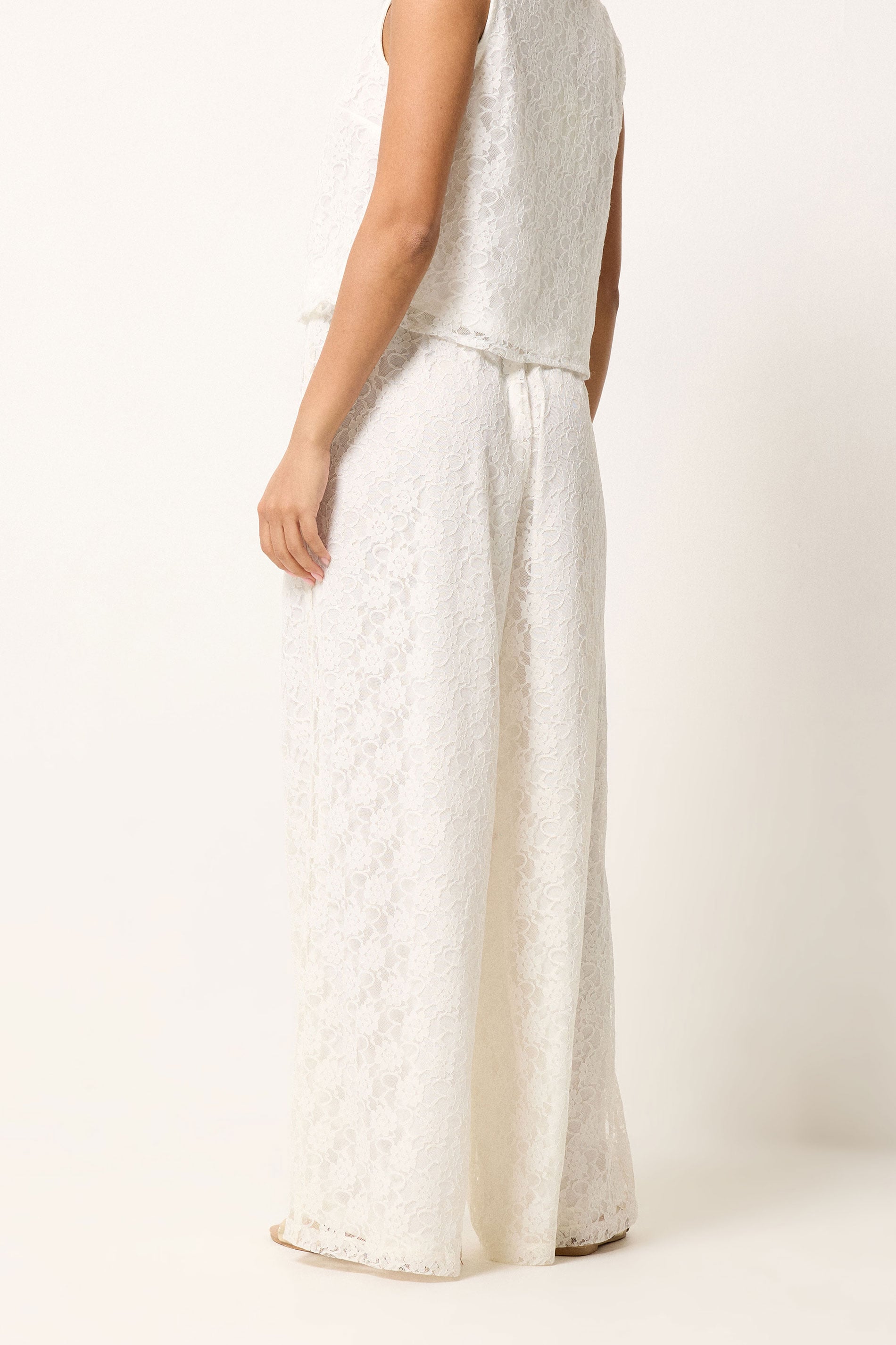 PixieGirl Petite Women's Set White Lace Lined Shirt & Wide Leg Trousers | PixieGirl 8