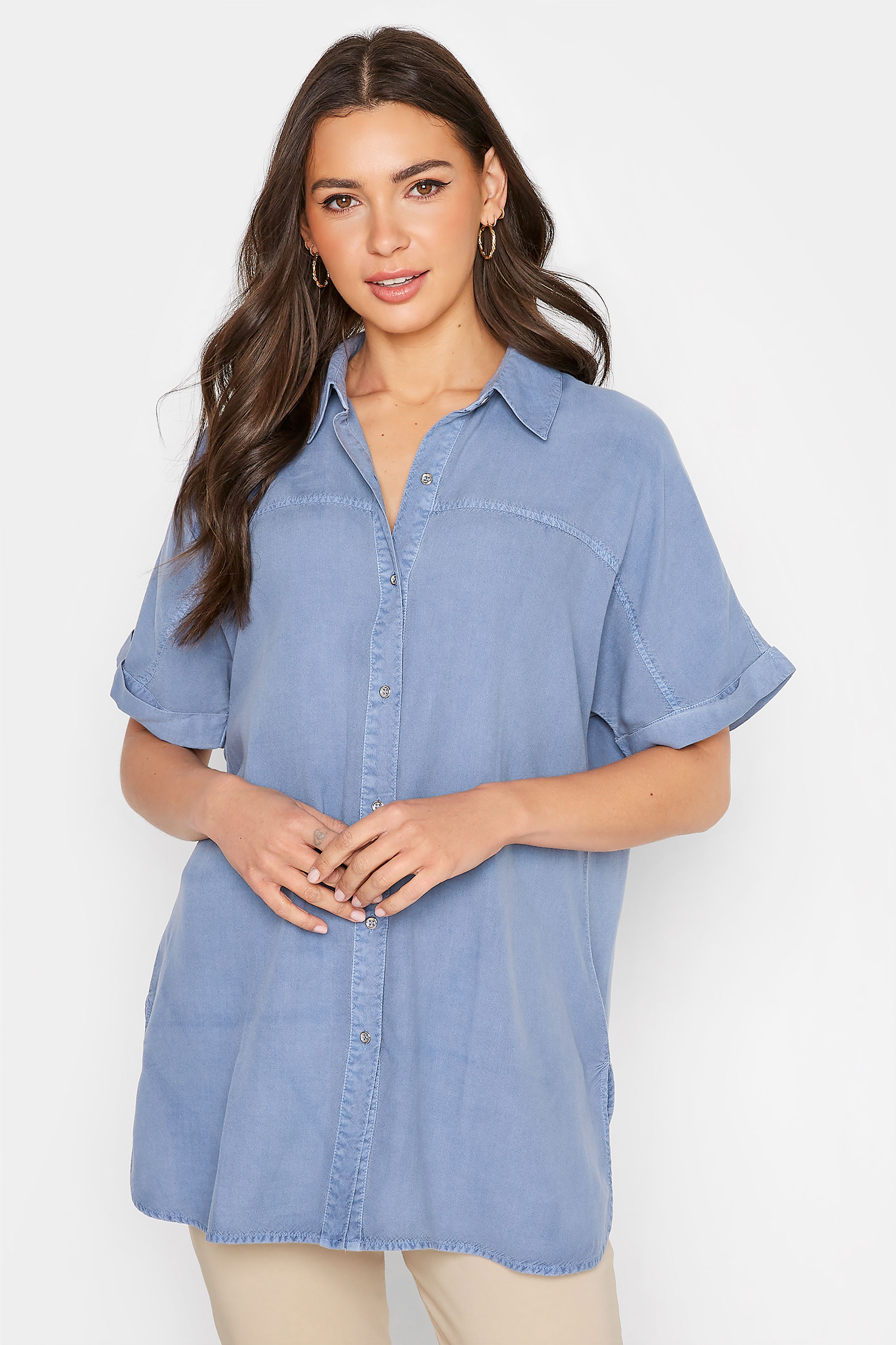 LTS Tall Women's Blue Short Sleeve Denim Shirt | Long Tall Sally 1