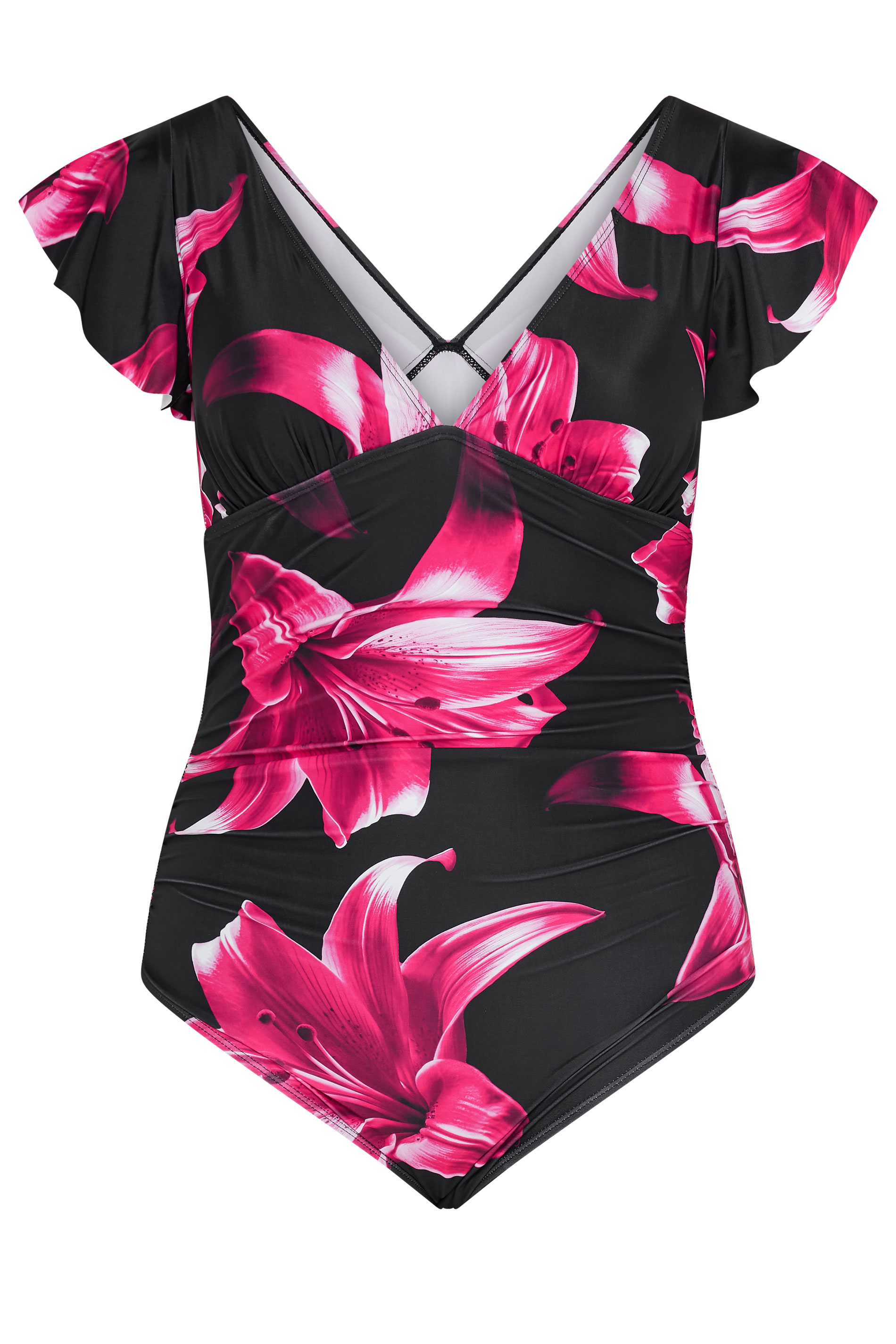 YOURS Plus Size Black Floral Frill Sleeve Swimsuit | Yours Clothing 5