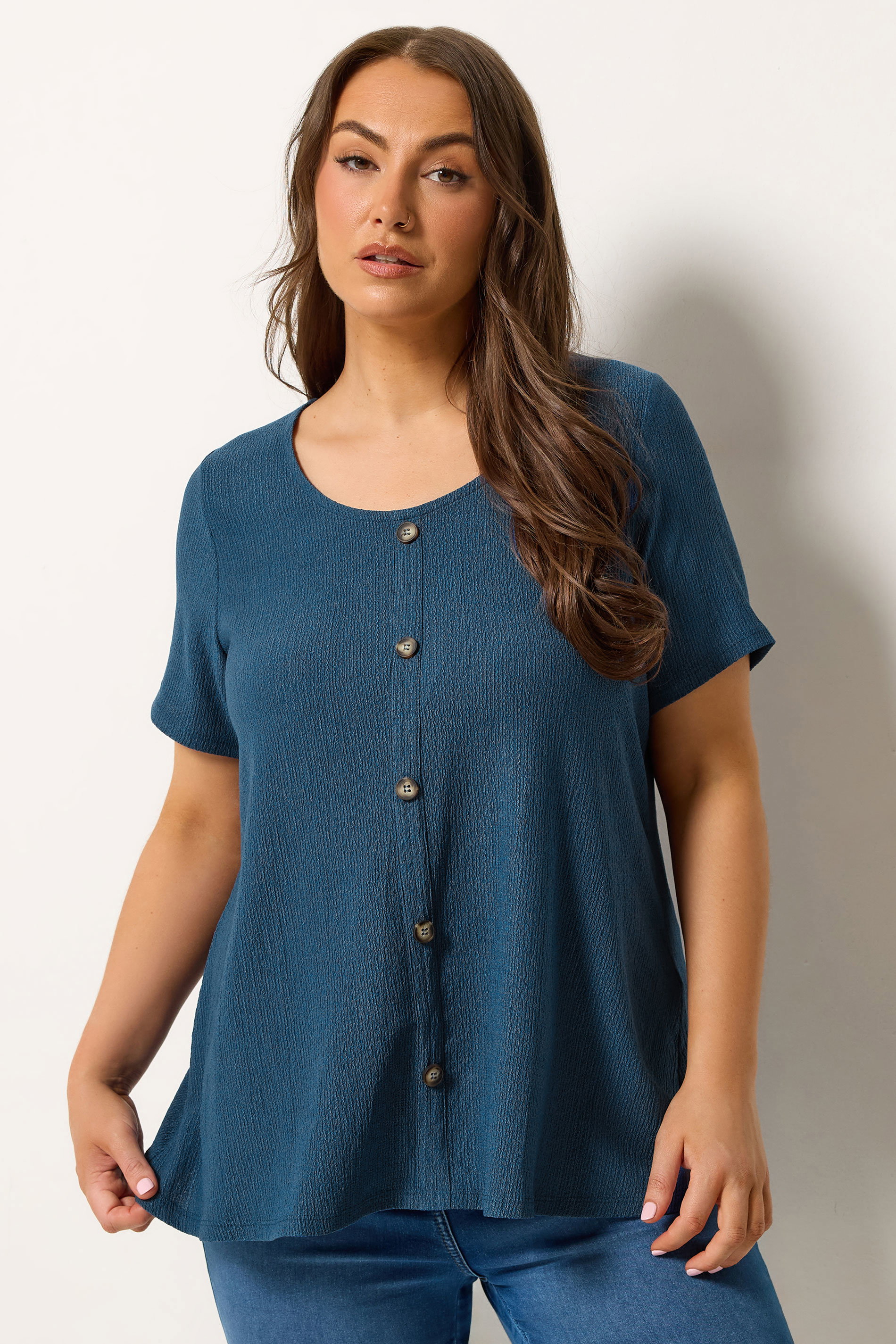 YOURS Plus Size Blue Crinkle T-Shirt | Yours Clothing 3