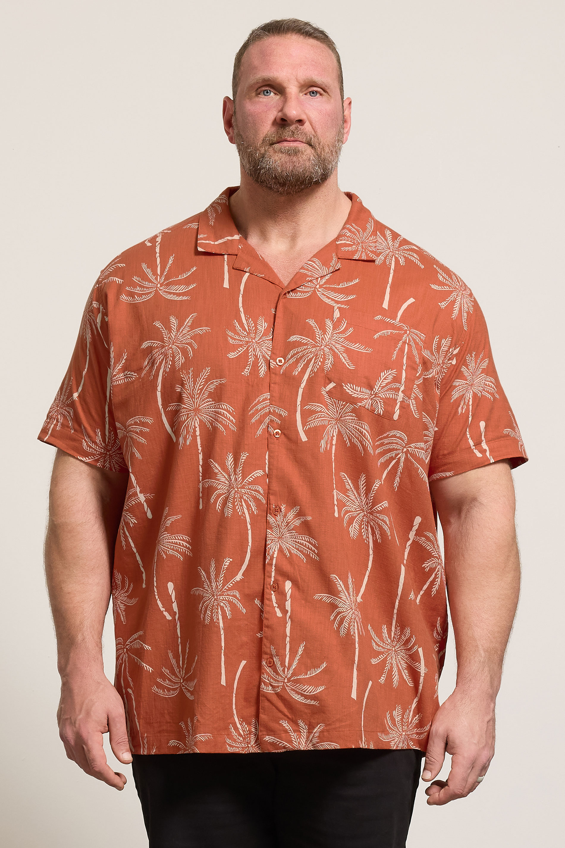 BadRhino Big & Tall Clay Orange Palm Tree Print Short Sleeve Shirt | BadRhino 1