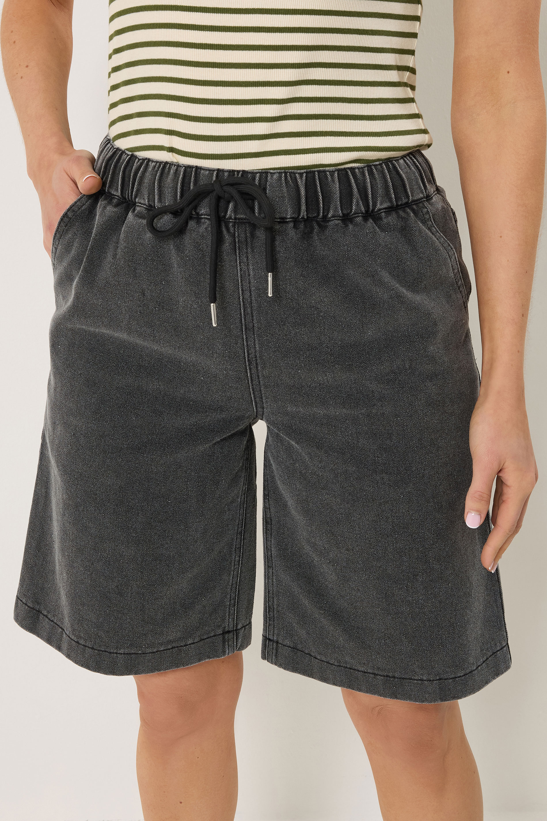 LTS Tall Women's Black Acid Wash Pull On Denim Cotton Jorts | Long Tall Sally 5