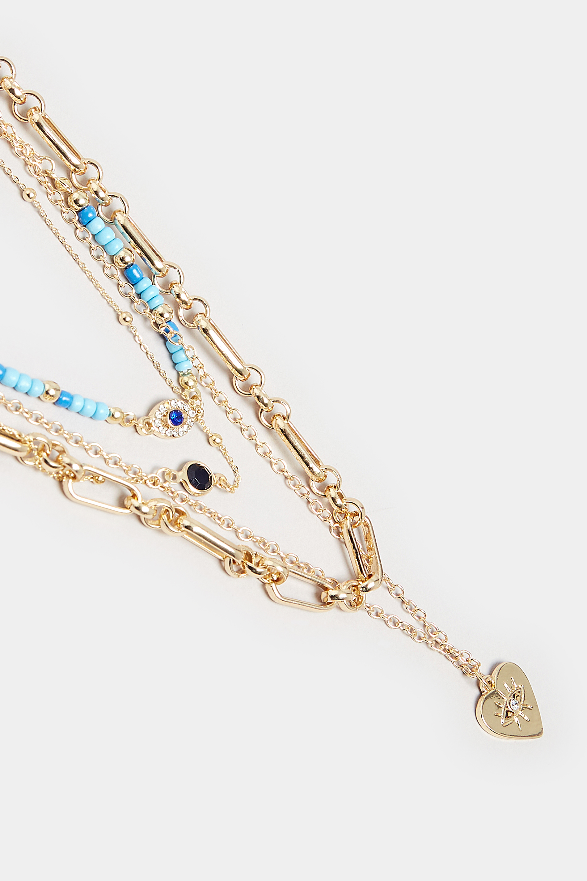 4 PACK Gold & Blue Eye Pendant Necklace Set | Yours Clothing 3