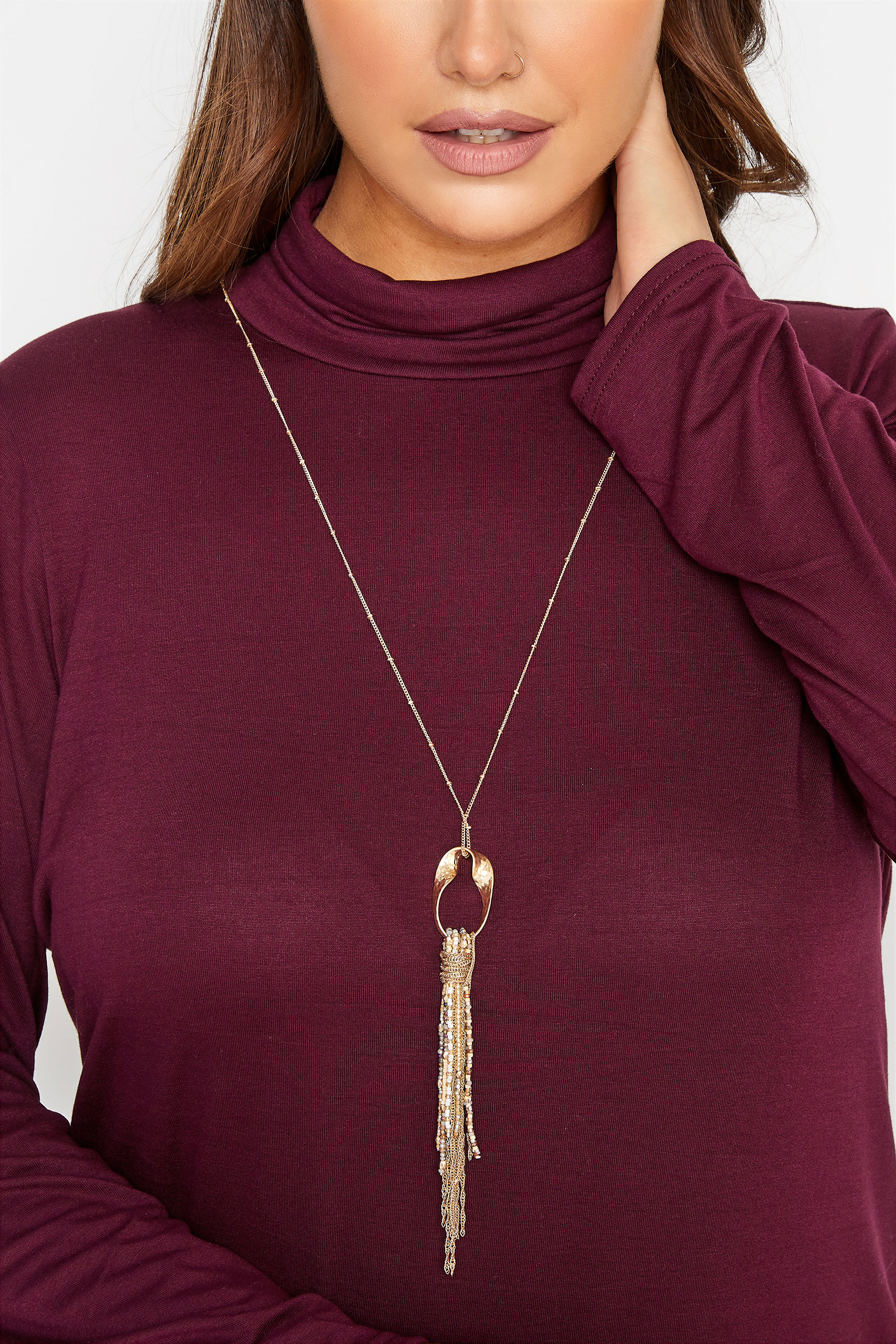 Gold Tone Hammered Pendant Necklace | Yours Clothing 1