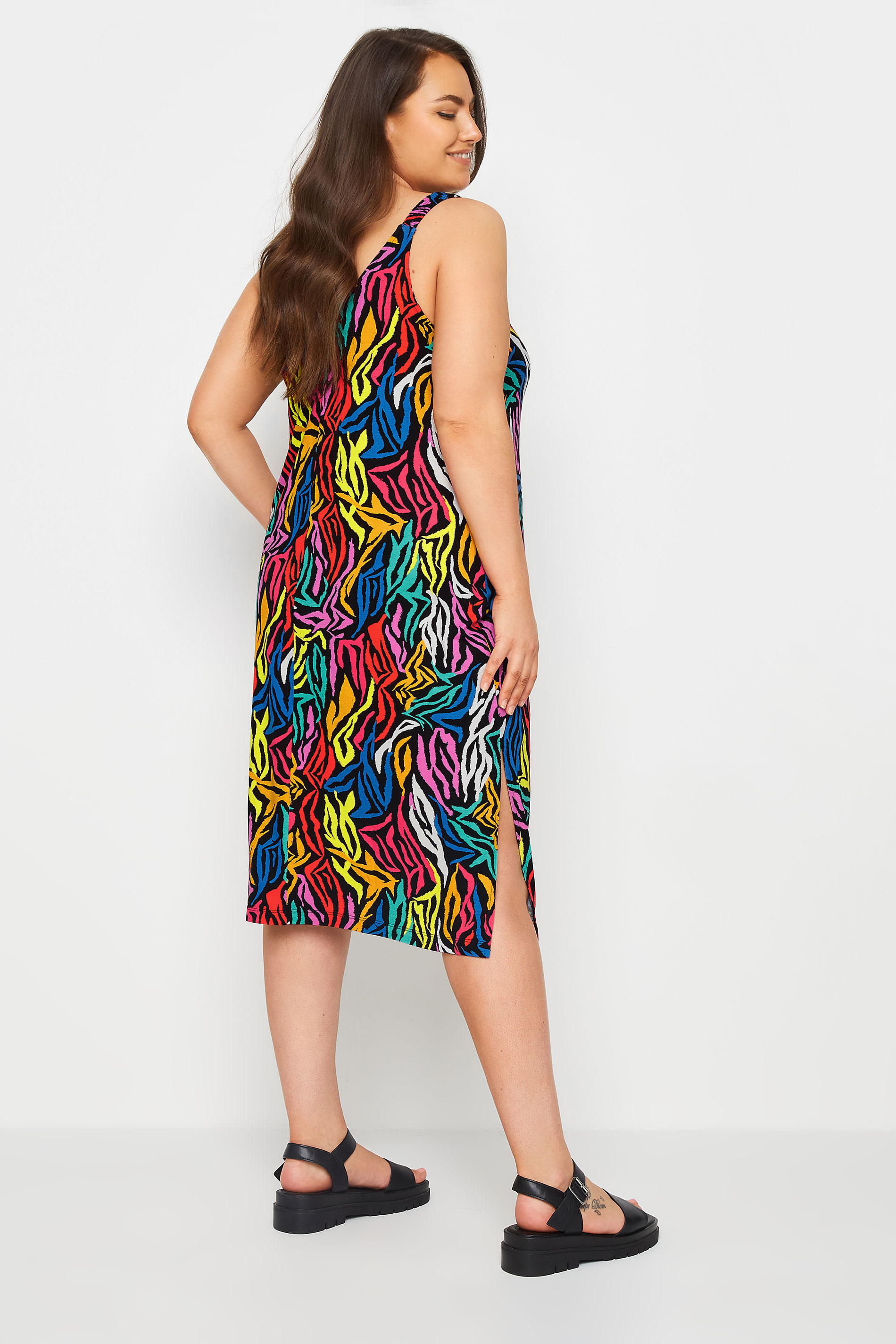 YOURS Plus Size Black Rainbow Zebra Print Beach Dress | Yours Clothing 3