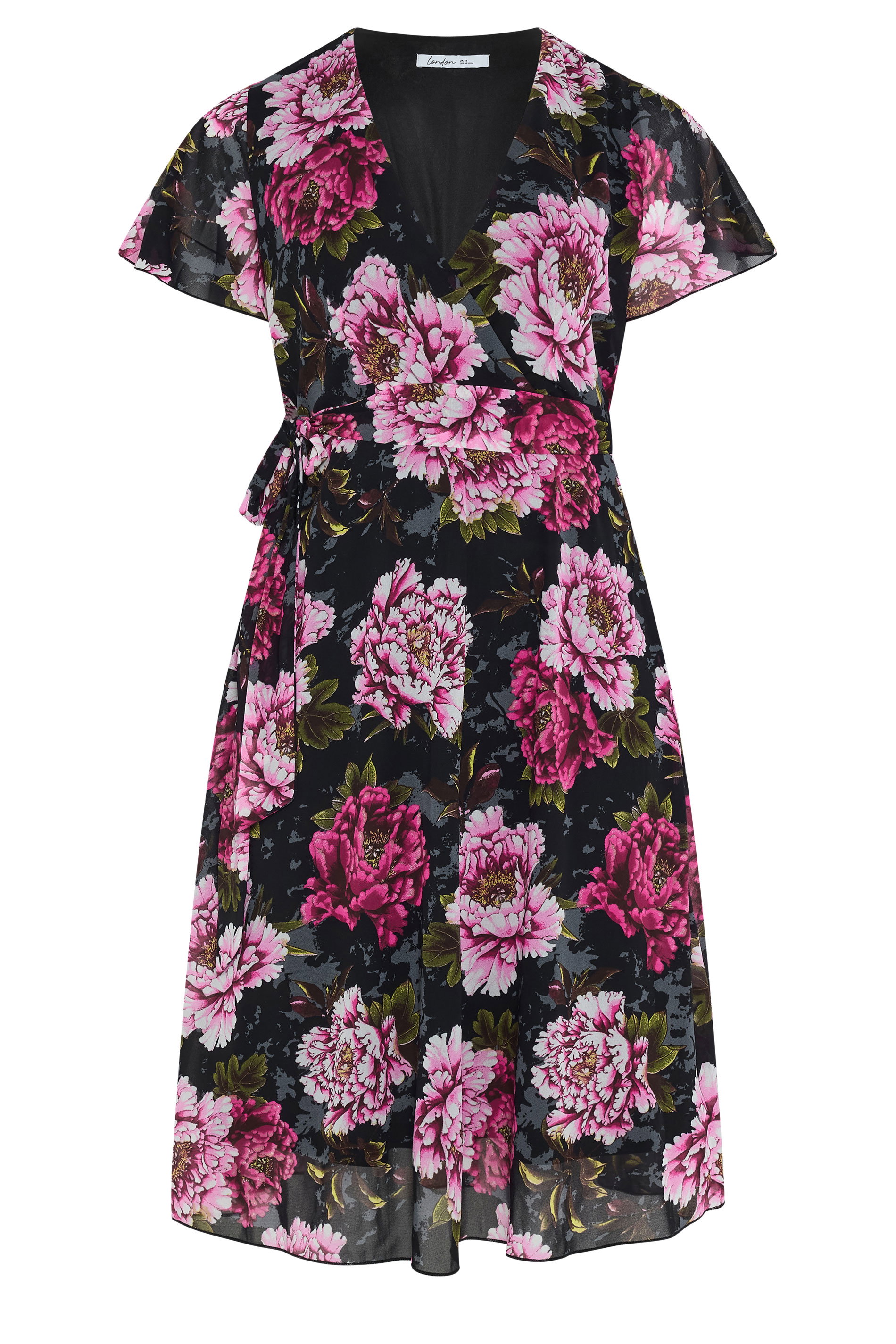 YOURS LONDON Plus Size Black & Pink Floral Wrap Dress | Yours Clothing 5