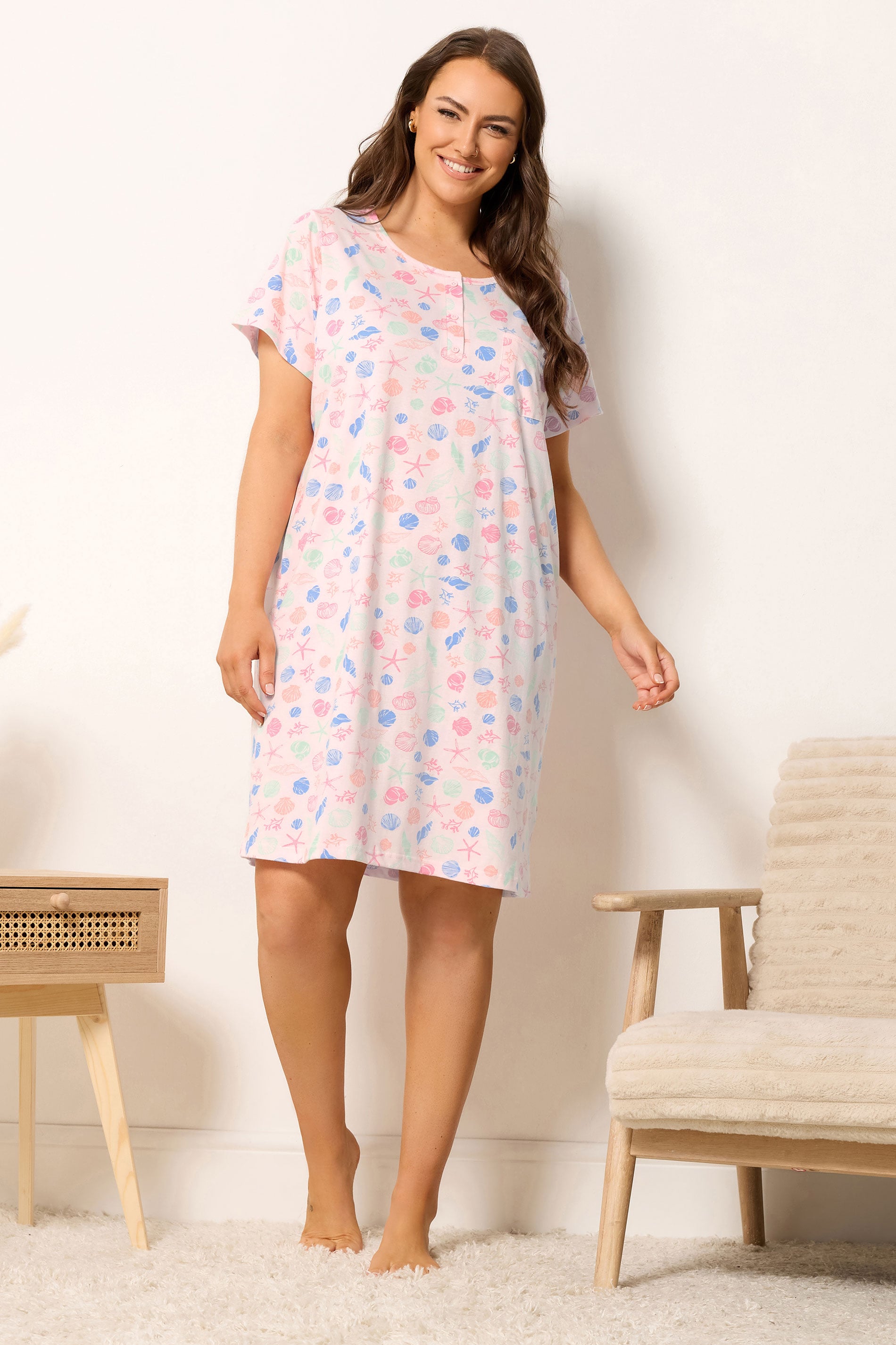 YOURS Plus Size Pink Shell Placket Nightdress | Yours Clothing 1