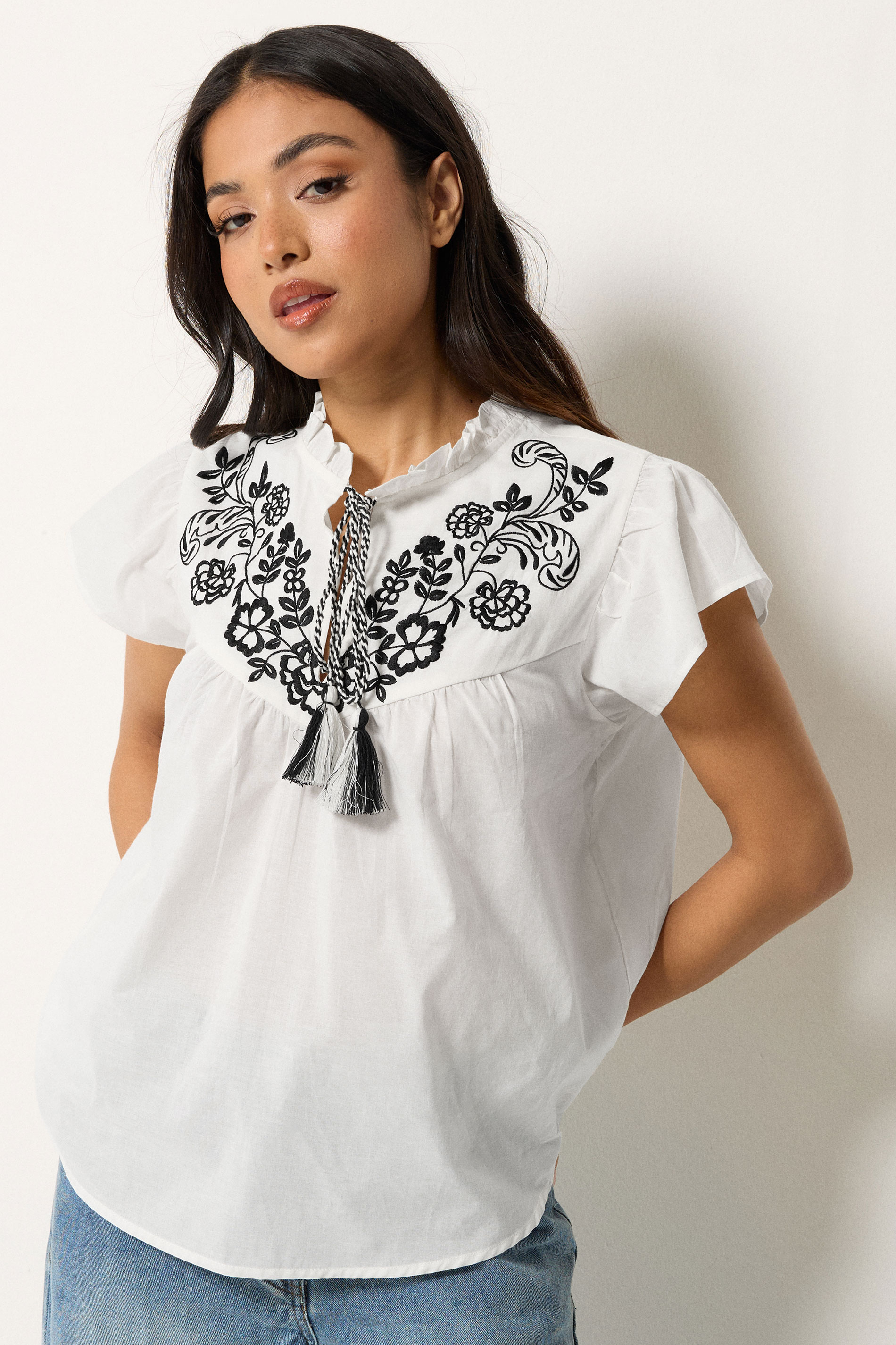 PixieGirl Petite Women's White Cotton Embroidered Blouse | PixieGirl 1