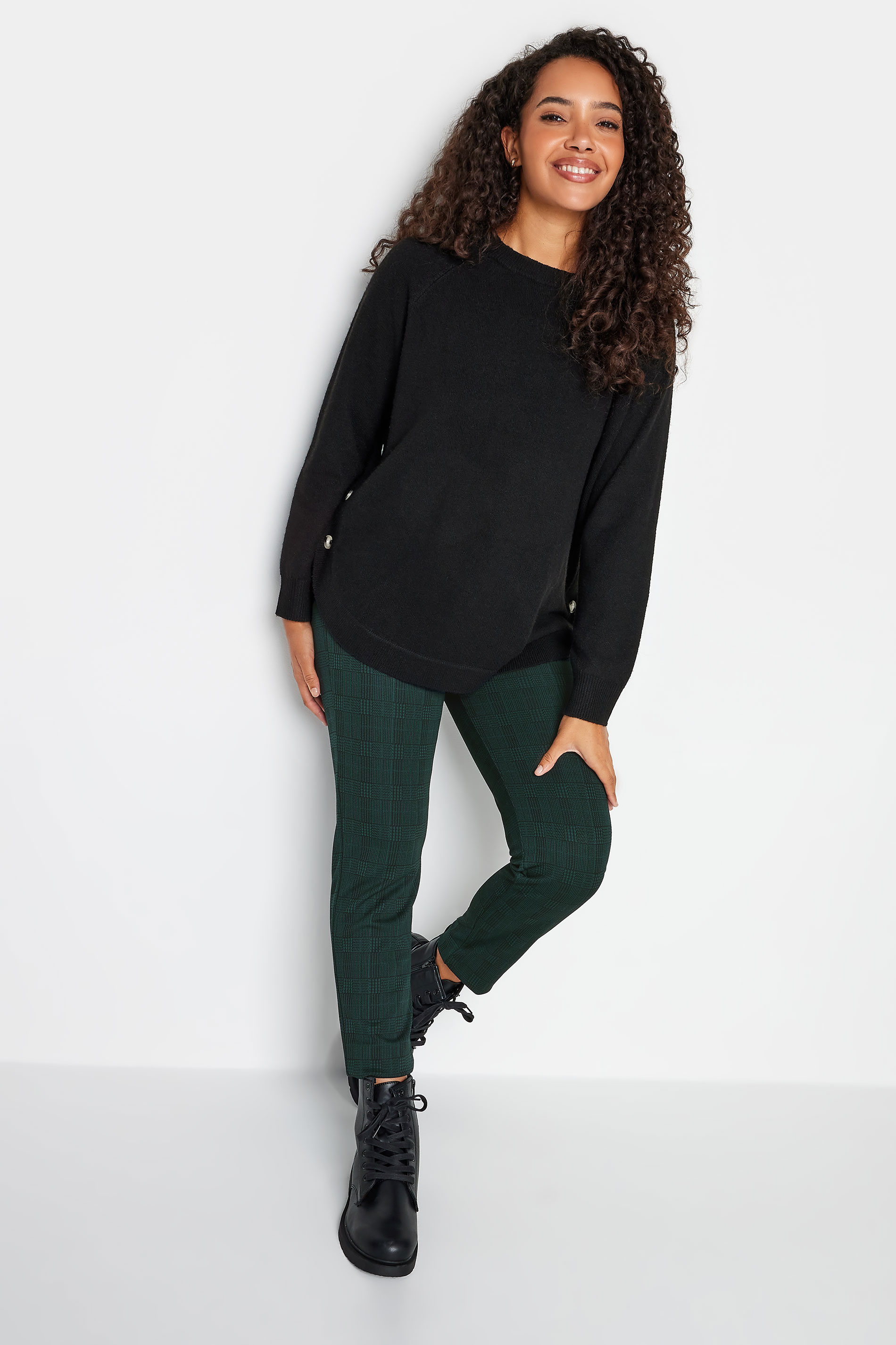M&Co Petite Teal Green Check Print Slim Leg Trousers | M&Co 2