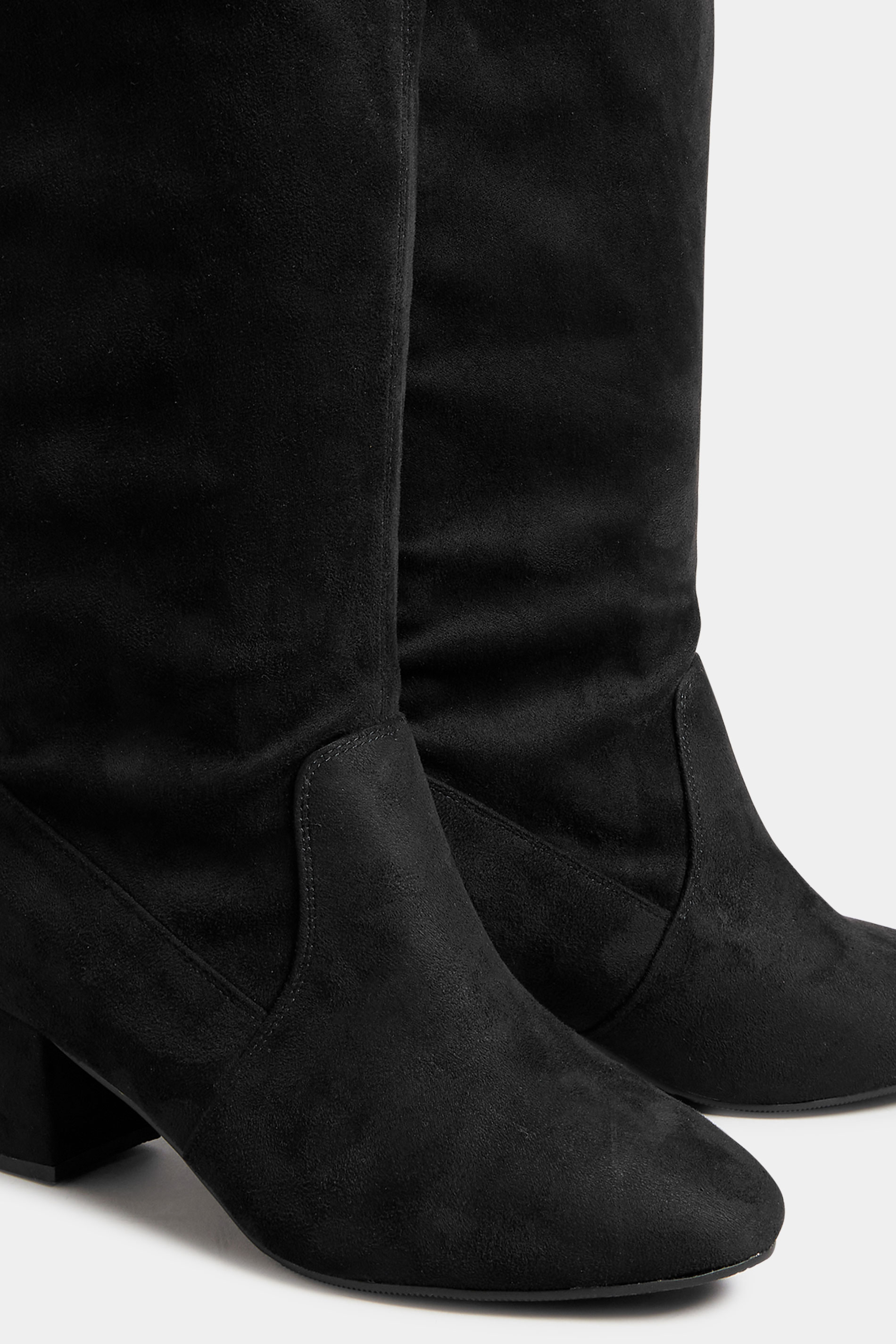 Black Faux Suede Stretch Knee High Boots In Wide E Fit & Extra
