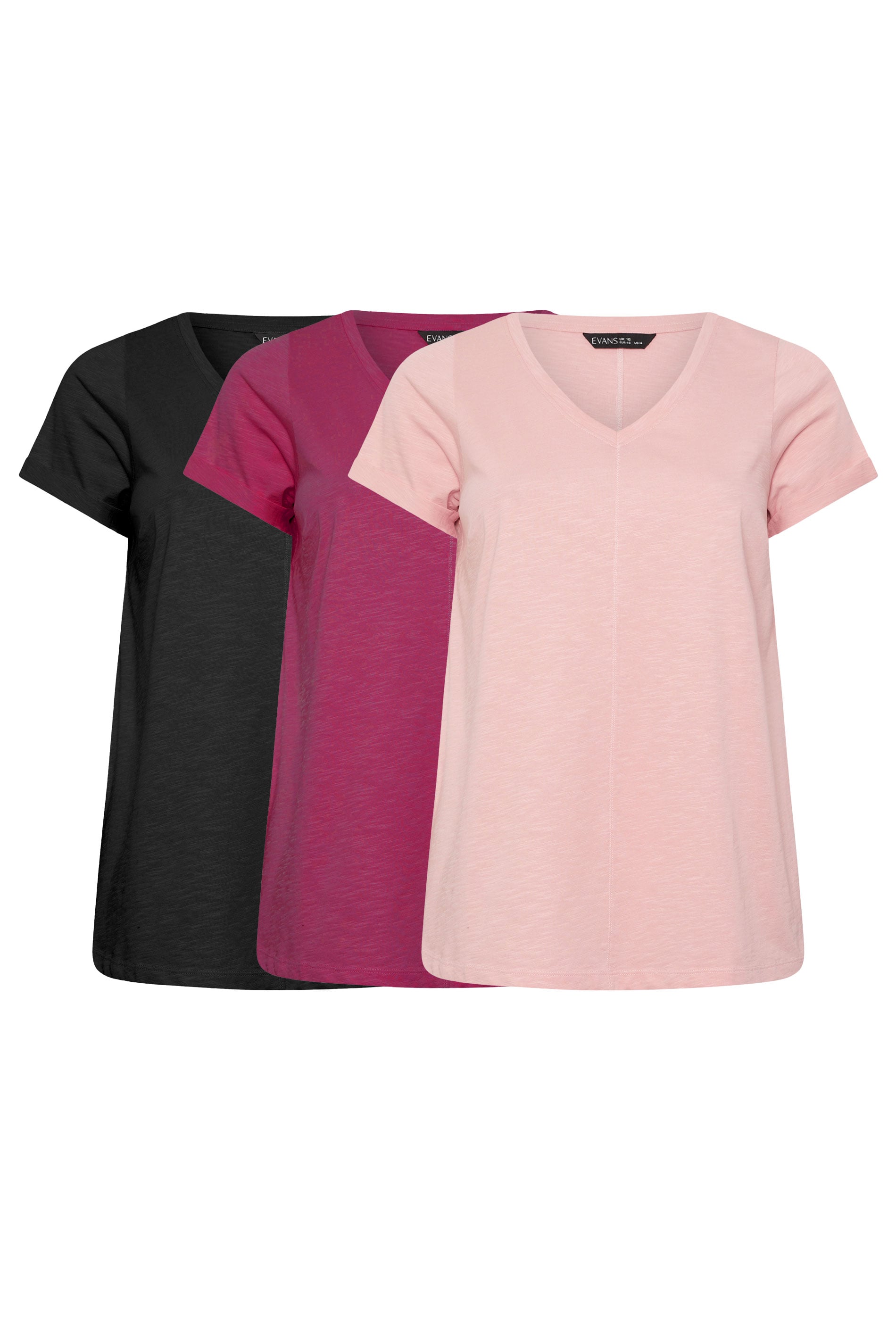 EVANS ESSENTIAL 3 Pack Black & Berry T-Shirts | Evans 3