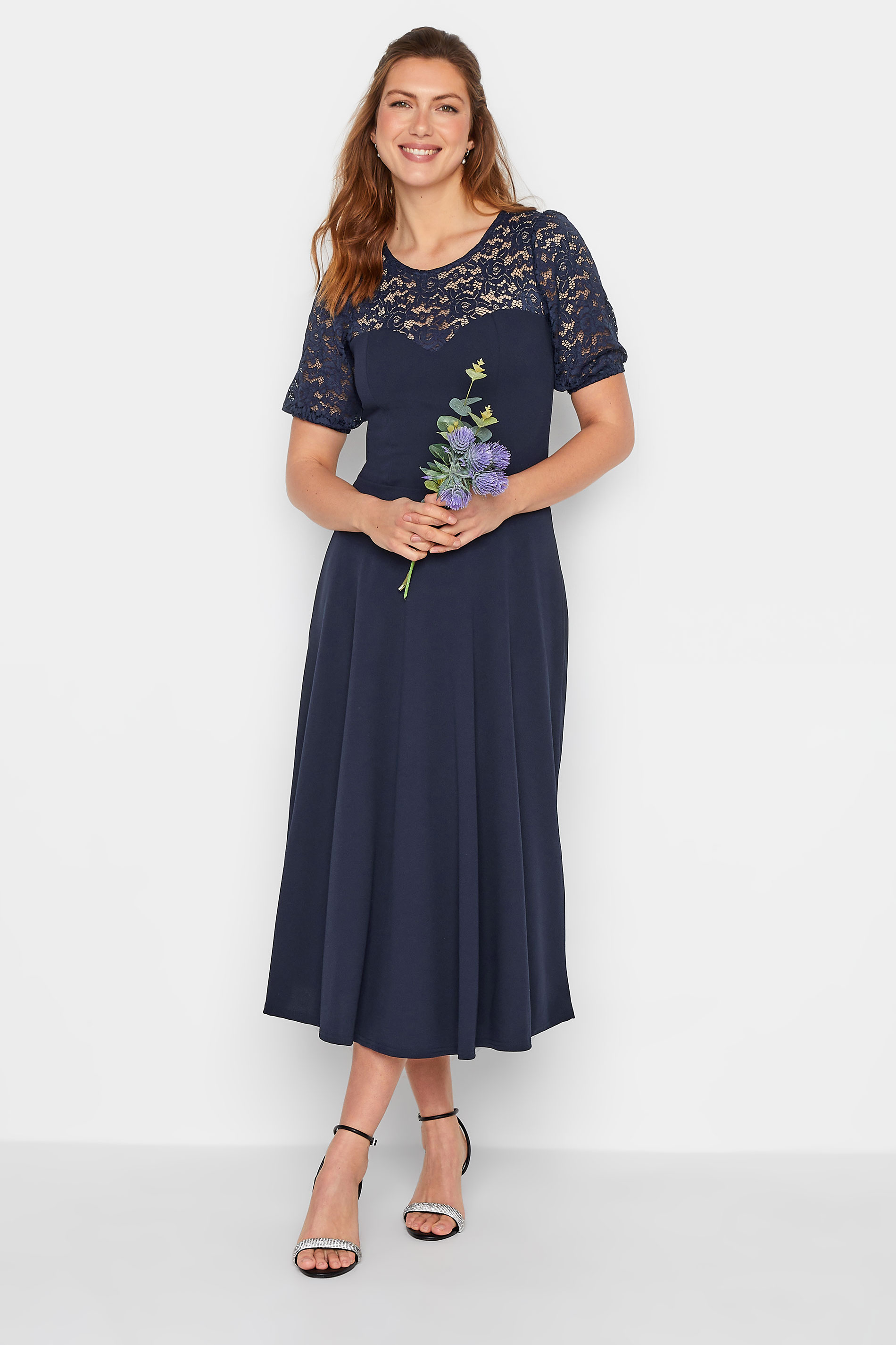 Tall Women's LTS Dark Blue Lace Midi Dress | Long Tall Sally