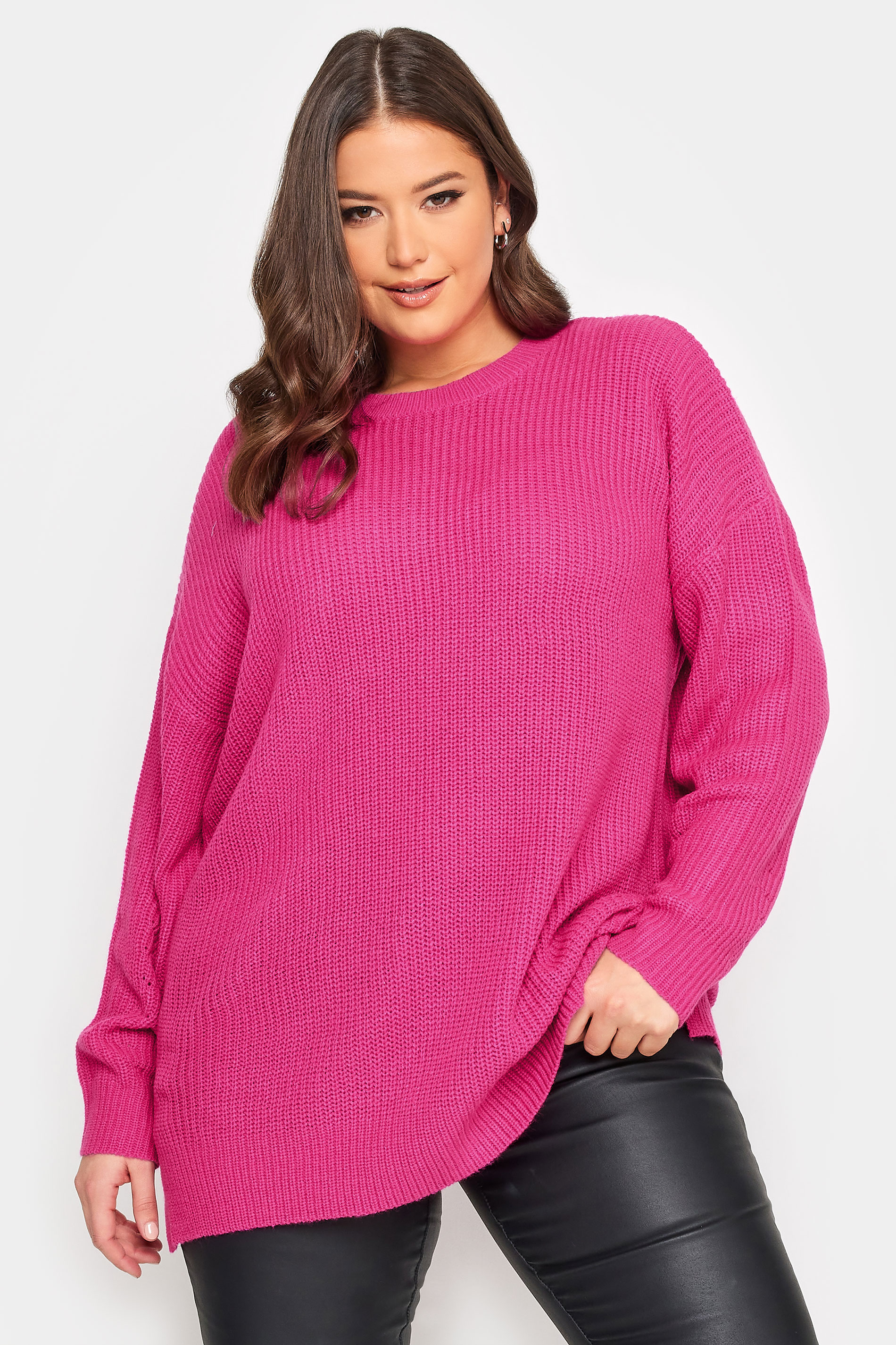 Product Video For YOURS Plus Size Bright Pink Drop Shoulder Knitted Jumper | Yours Clothing 1