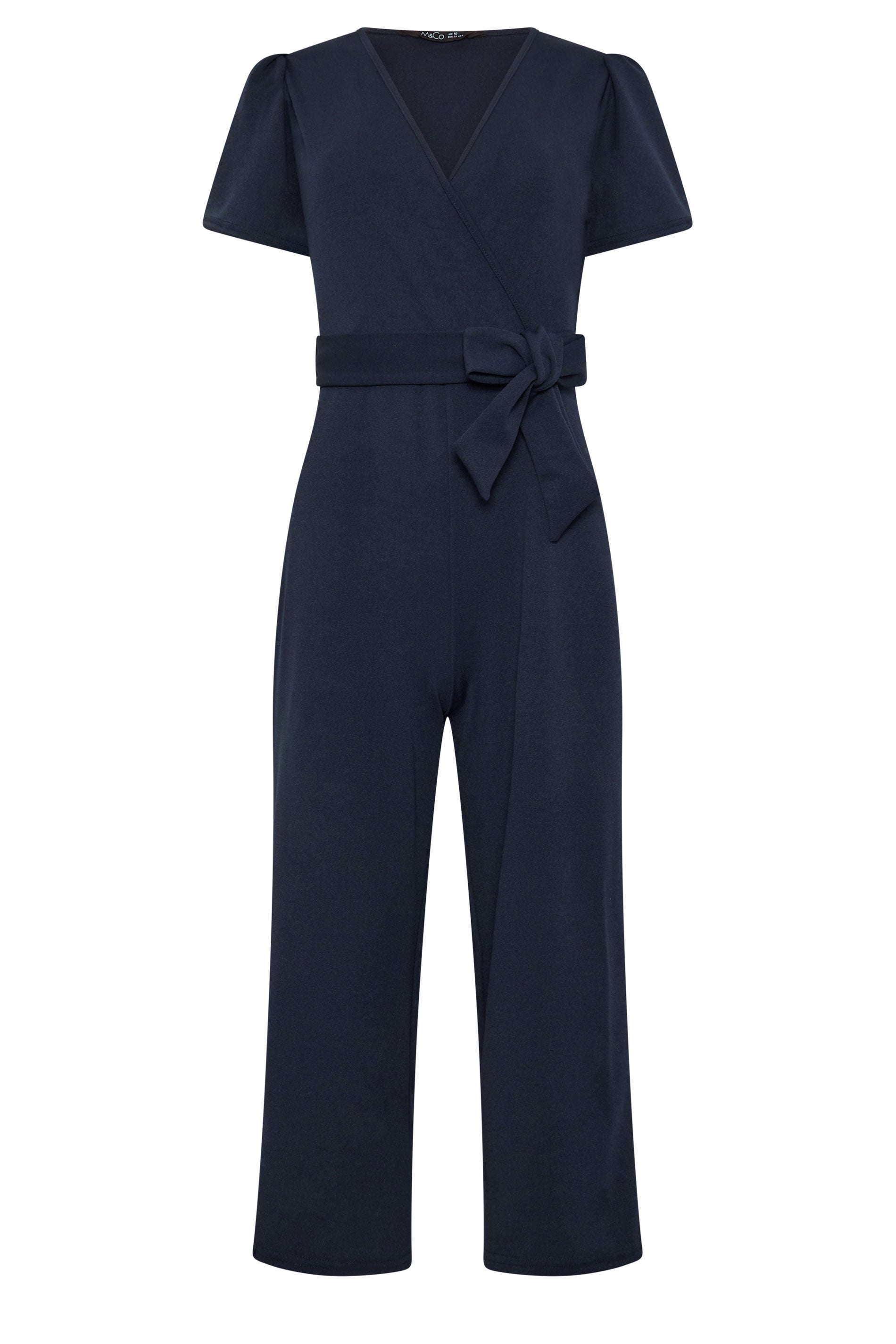 M&Co Petite Navy Blue Cropped Tie Waist Jumpsuit | M&Co 5