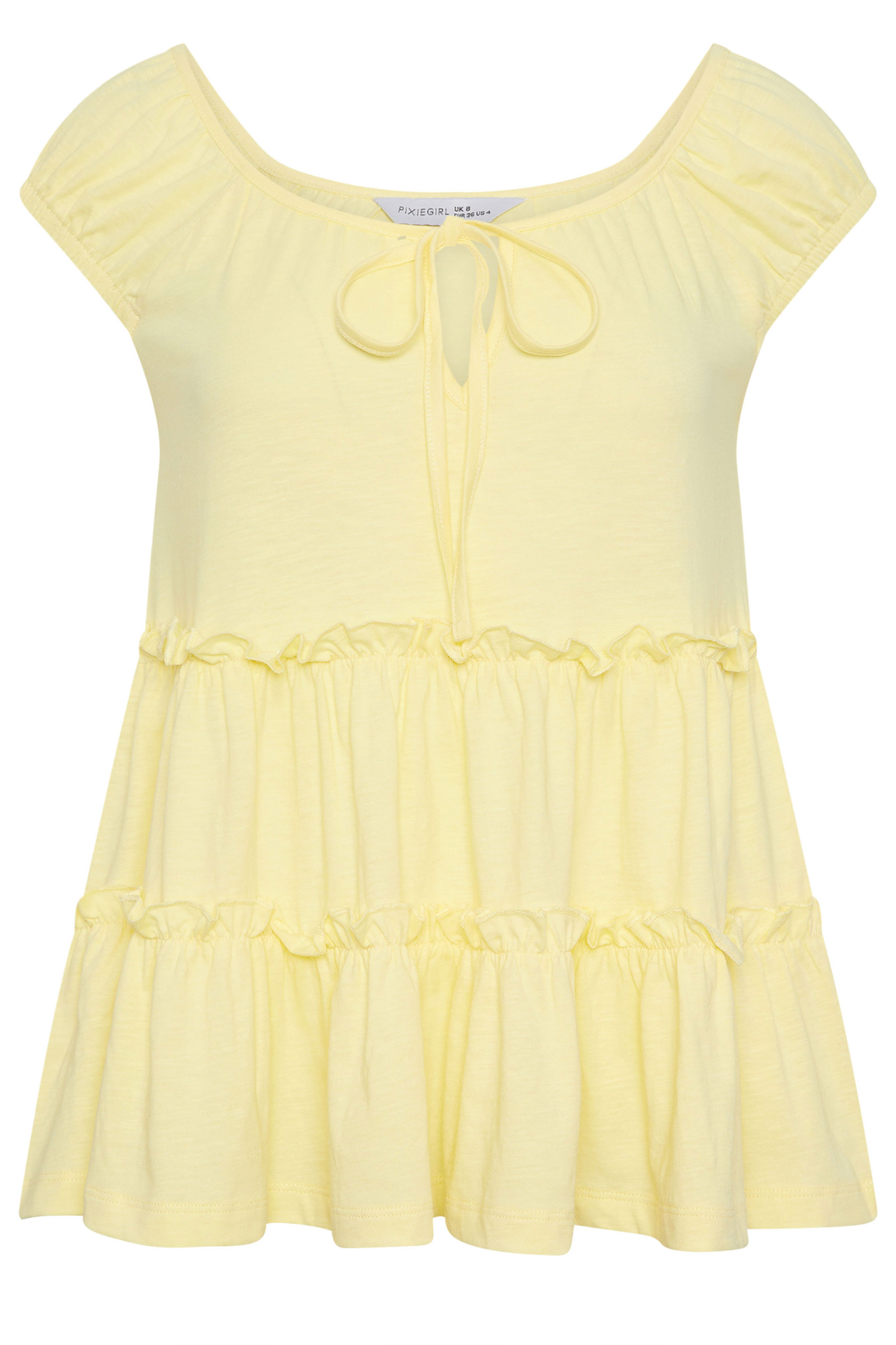 PixieGirl Petite Women's Lemon Yellow Tiered Cotton Top | PixieGirl 5