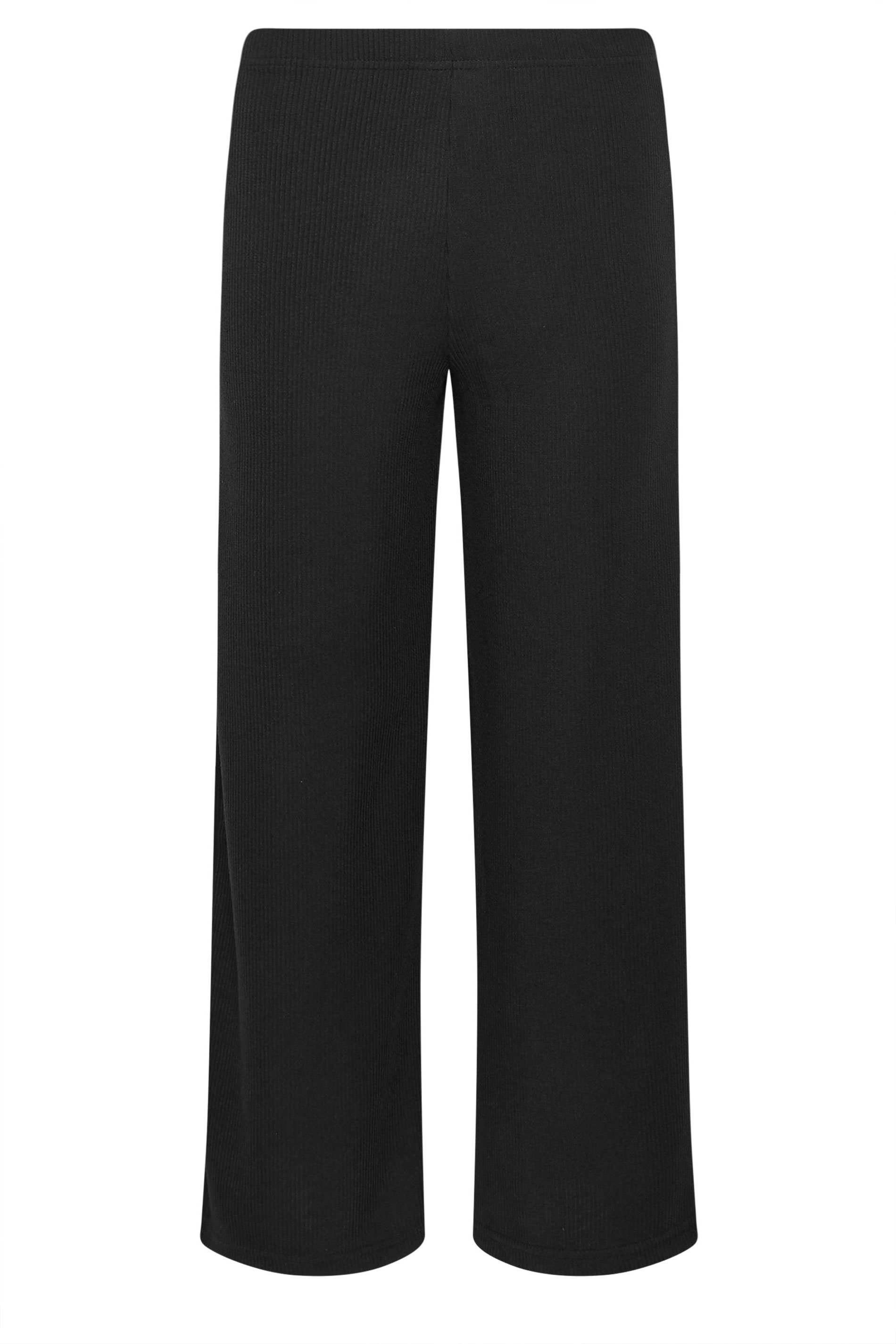 M&Co Petite Black Ribbed Wide Leg Trousers | M&Co 6