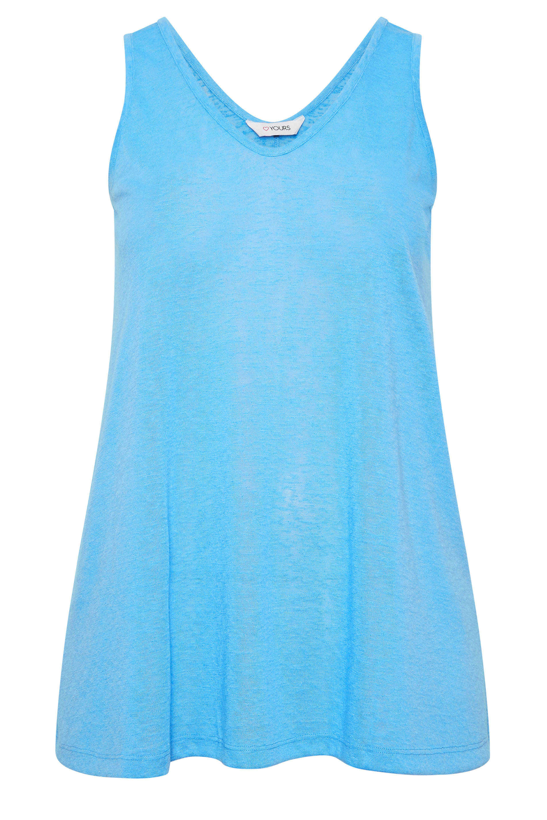 YOURS Curve Plus Size Aqua Blue Linen Look Vest Top | Yours Clothing