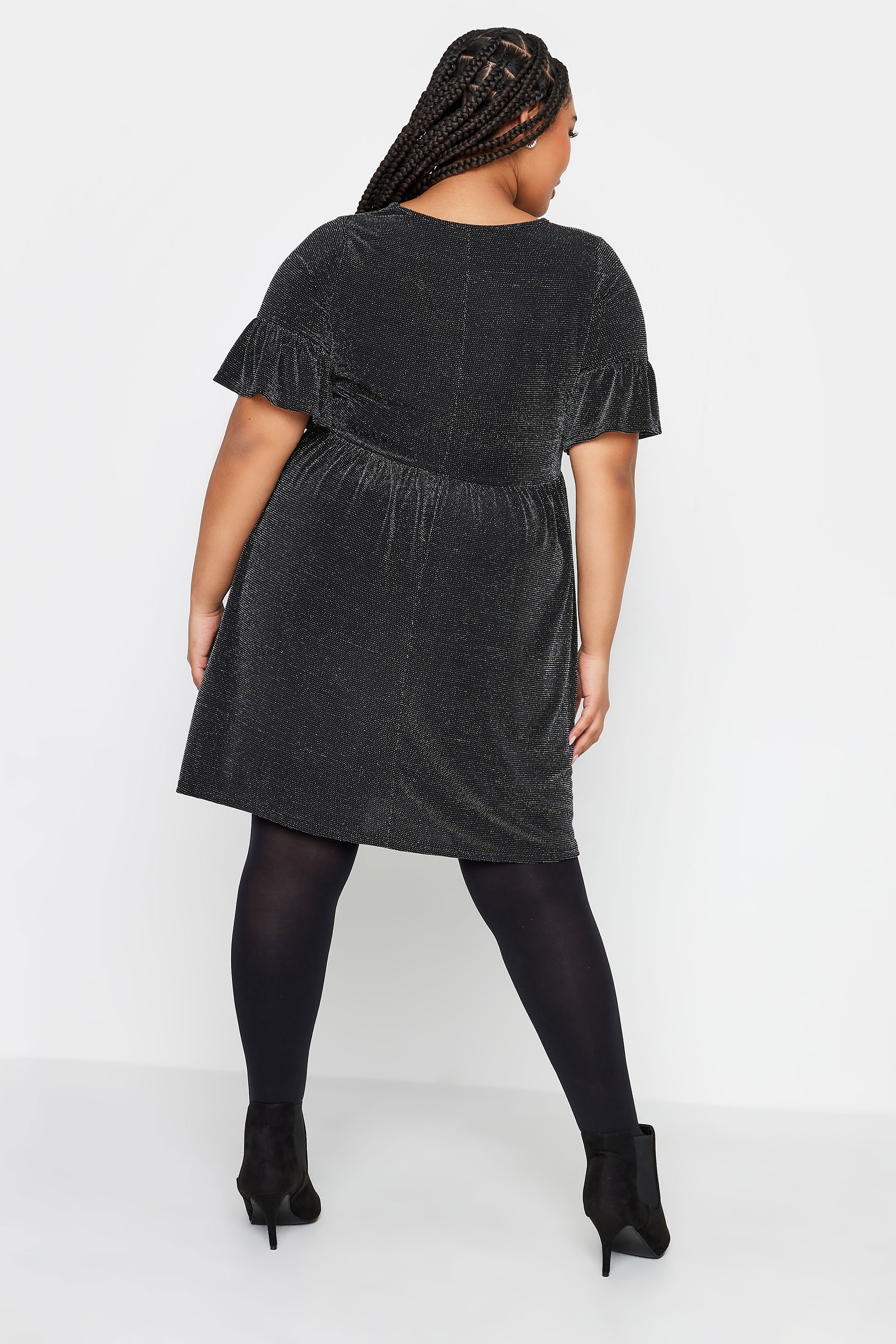 YOURS Curve Plus Size Black & Silver Frill Sleeve Tunic Dress | Yours Clothing  3