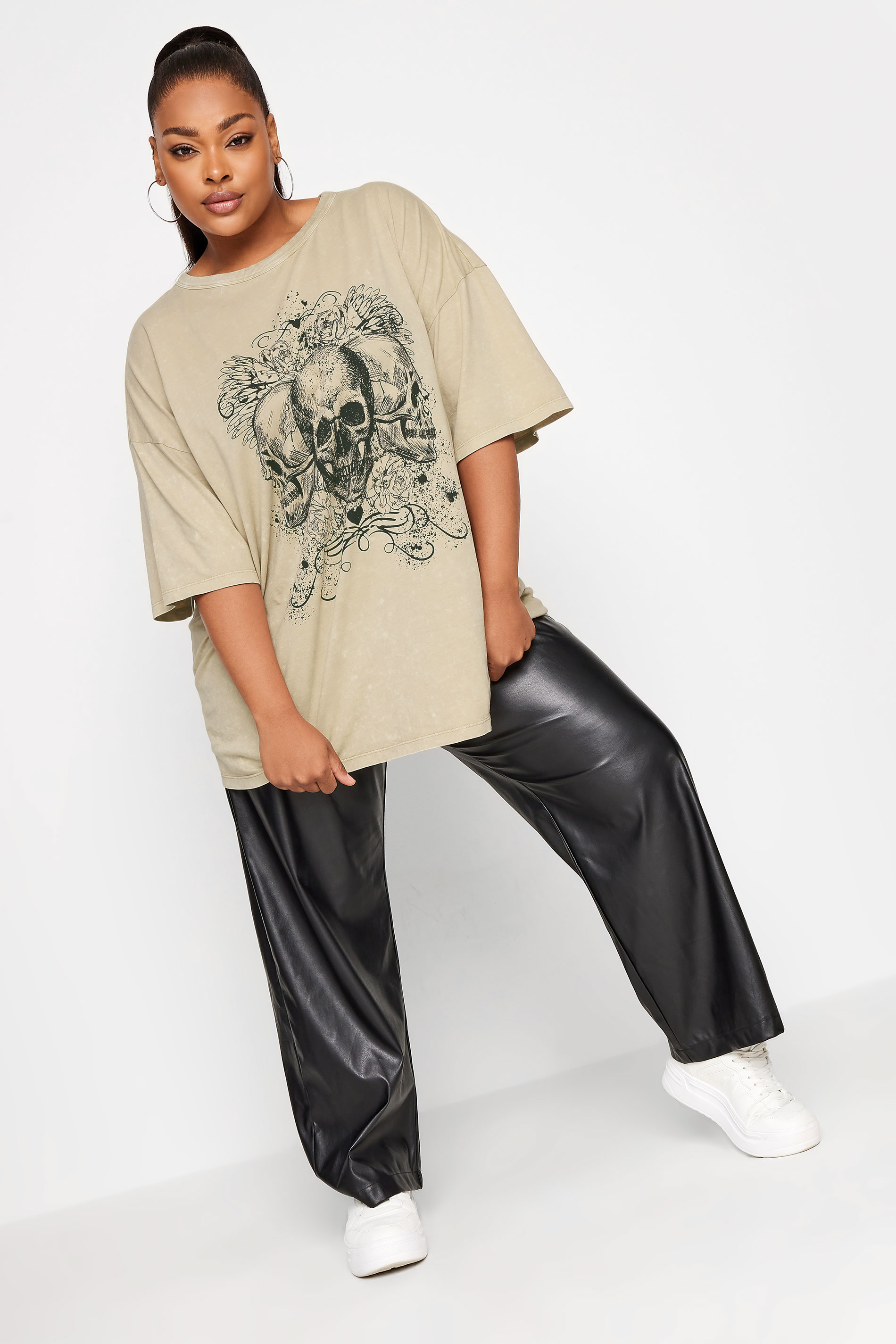 YOURS Plus Size Beige Brown Skeleton Print T-Shirt | Yours Clothing  2