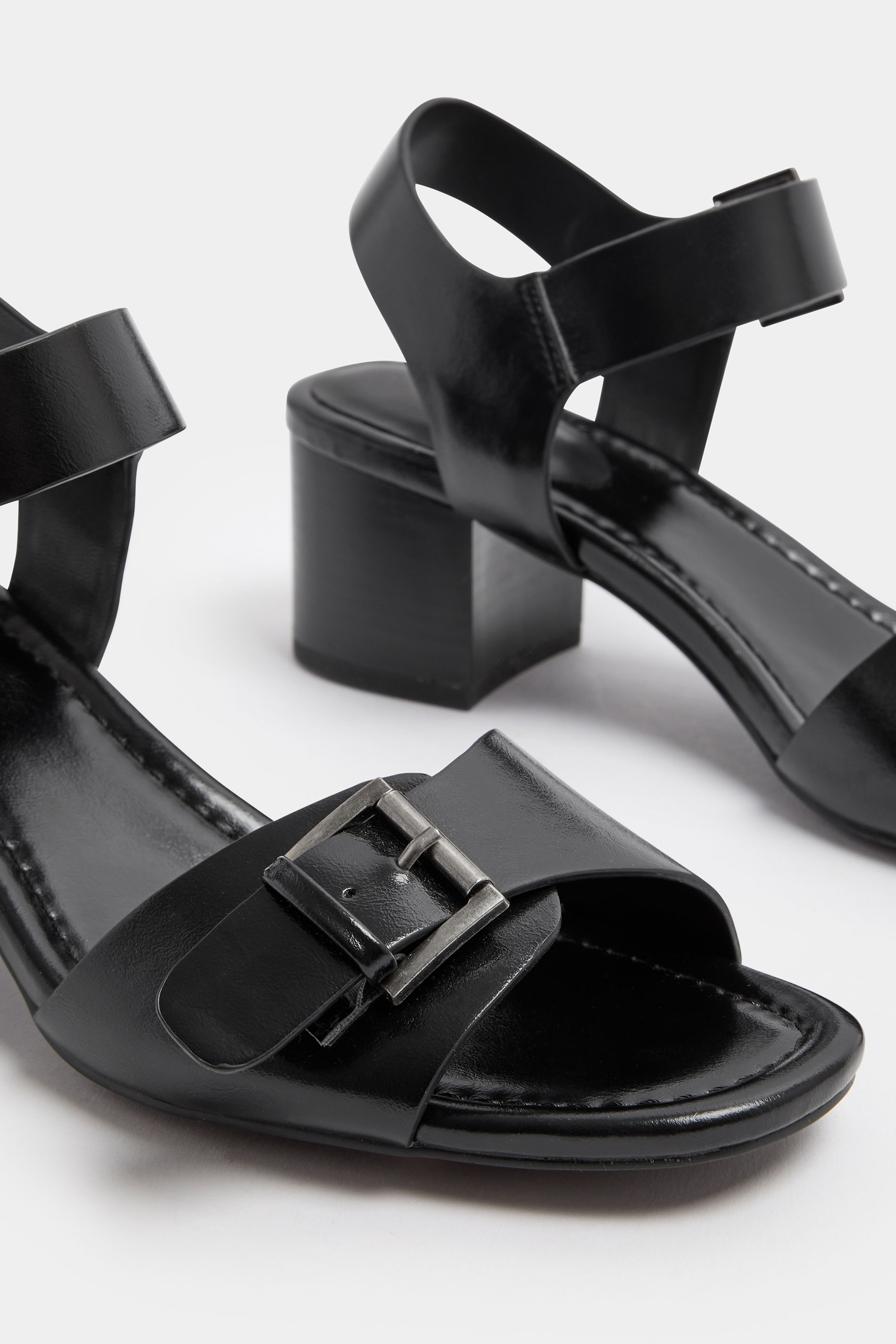 LTS Black Buckle Block Heel In Standard Fit | Long Tall Sally 6