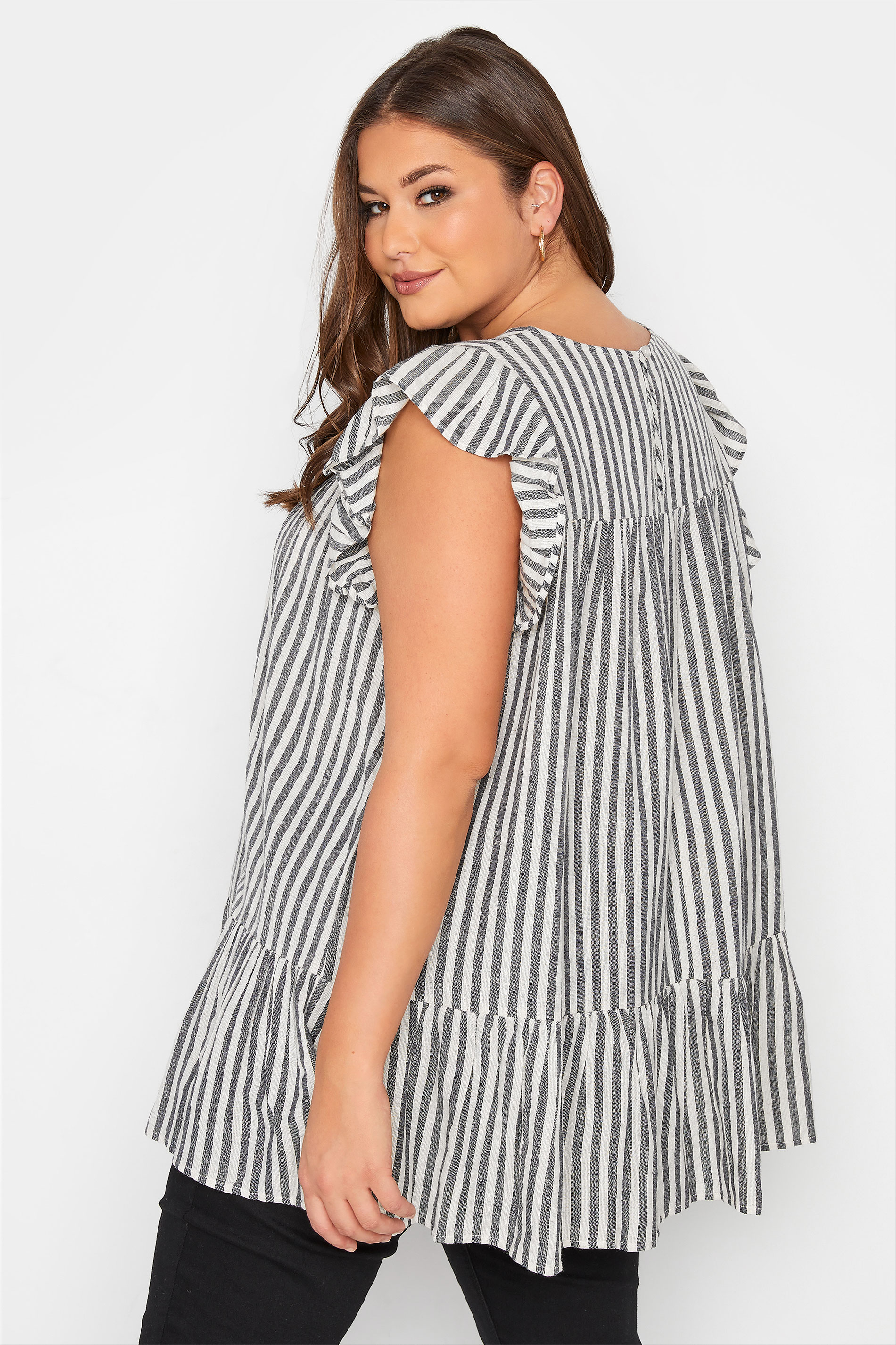 YOURS LONDON Plus Size Black & White Stripe Smock Top | Yours Clothing 3