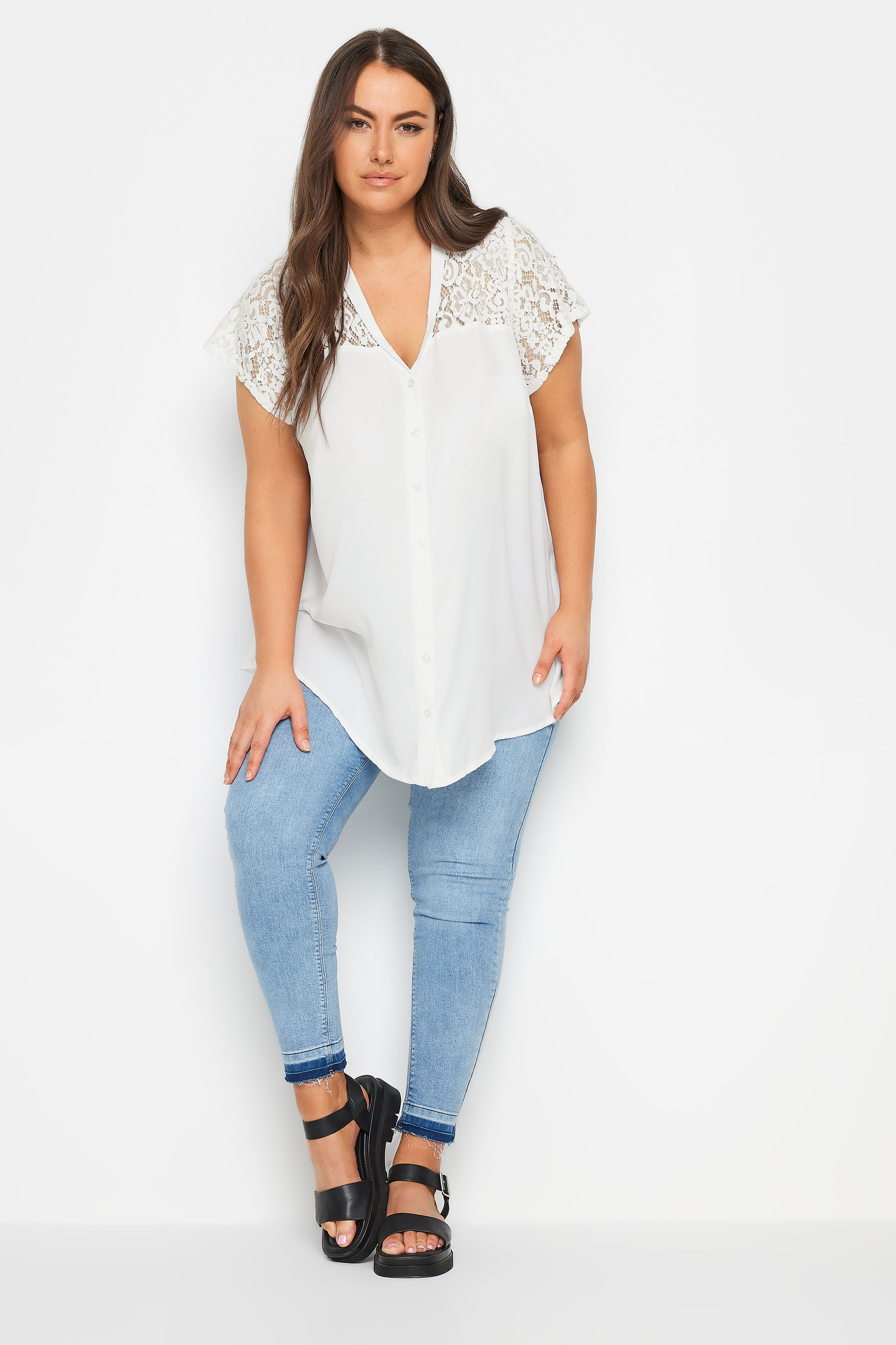 YOURS Plus Size White Lace Insert Blouse | Yours Clothing 2
