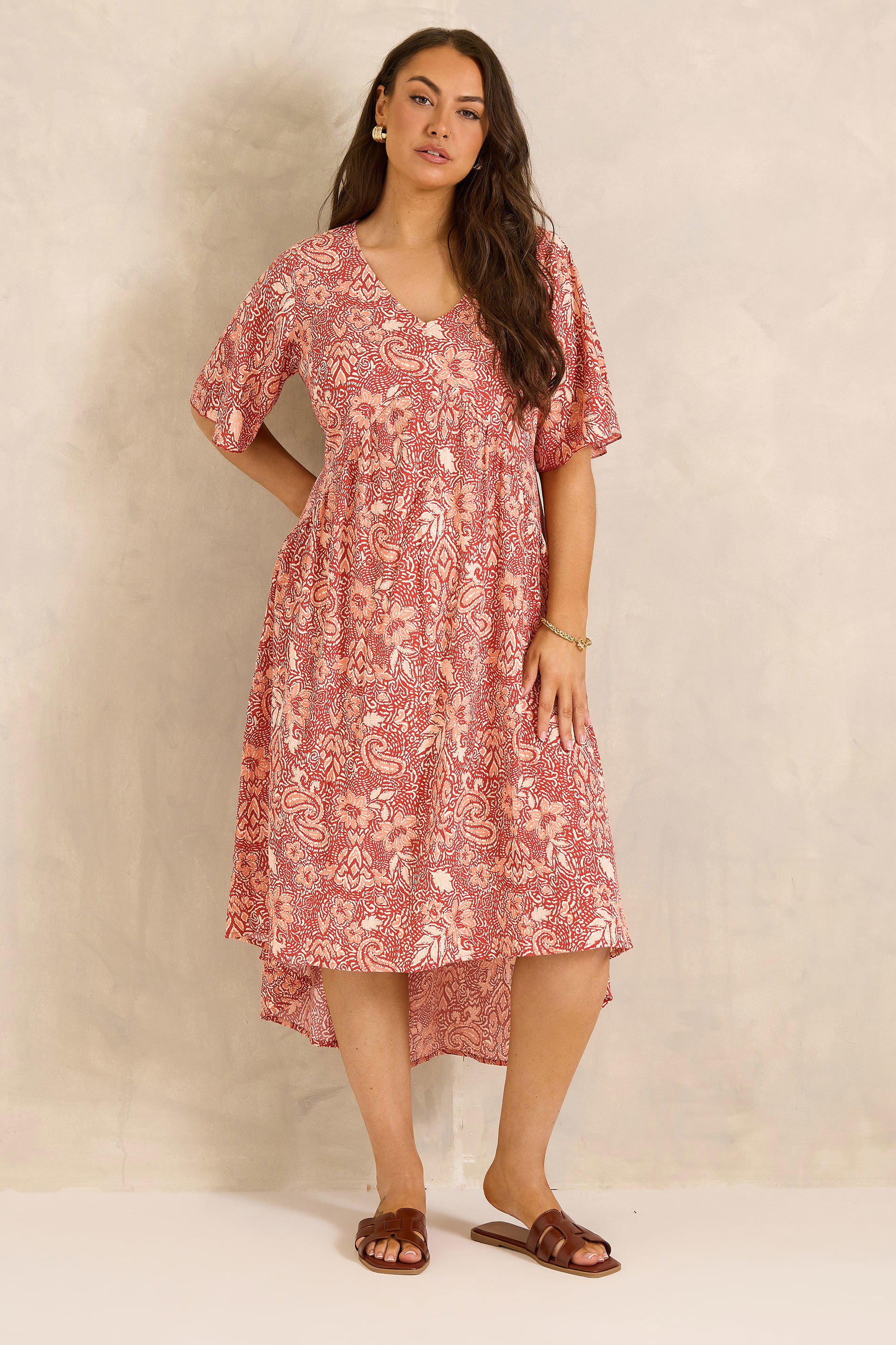EVANS Plus Size Rust Orange High-Low Midi Dress | Evans 1