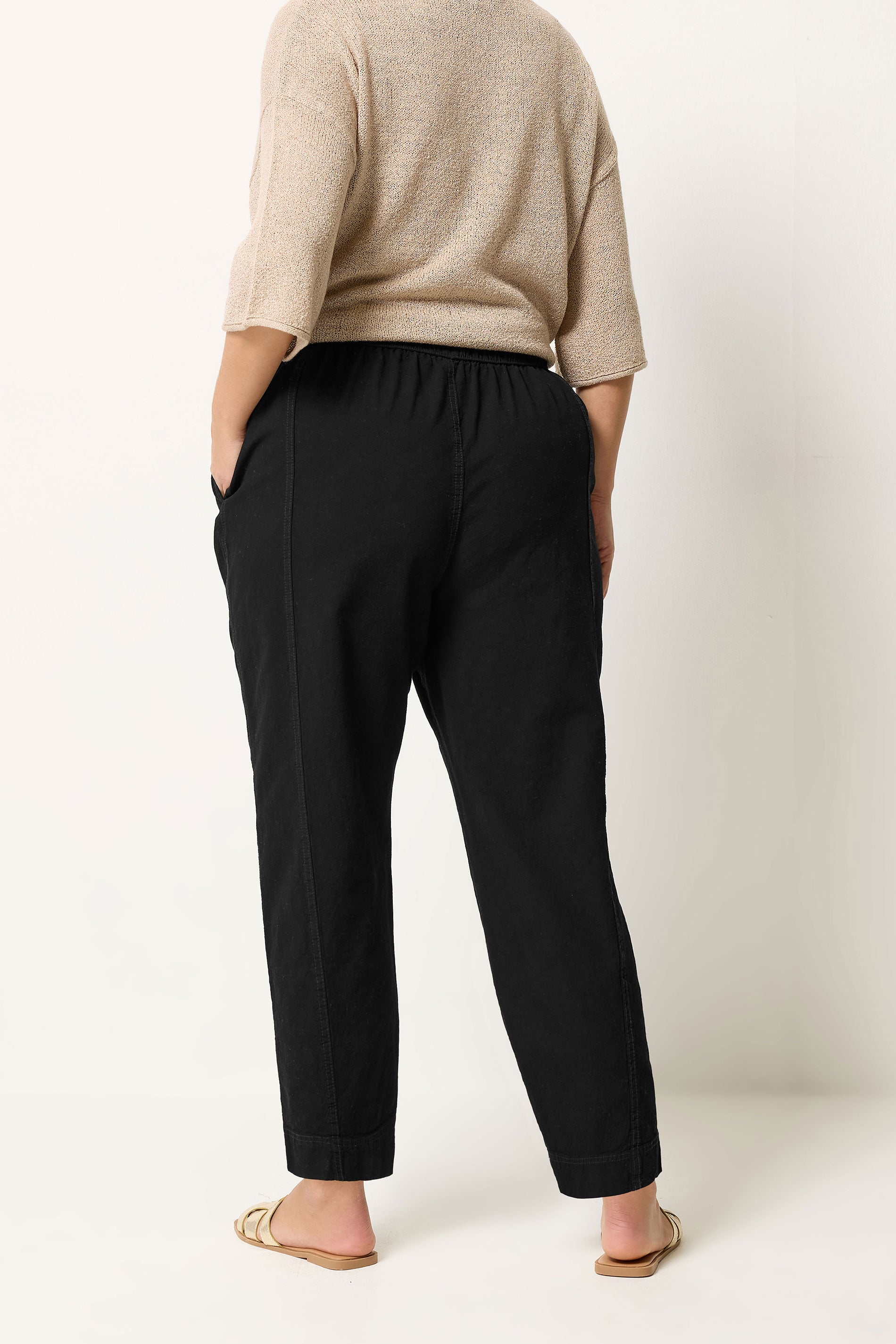 YOURS Plus Size Black  Cool Cotton Barrel Leg Trousers | Yours Clothing 2